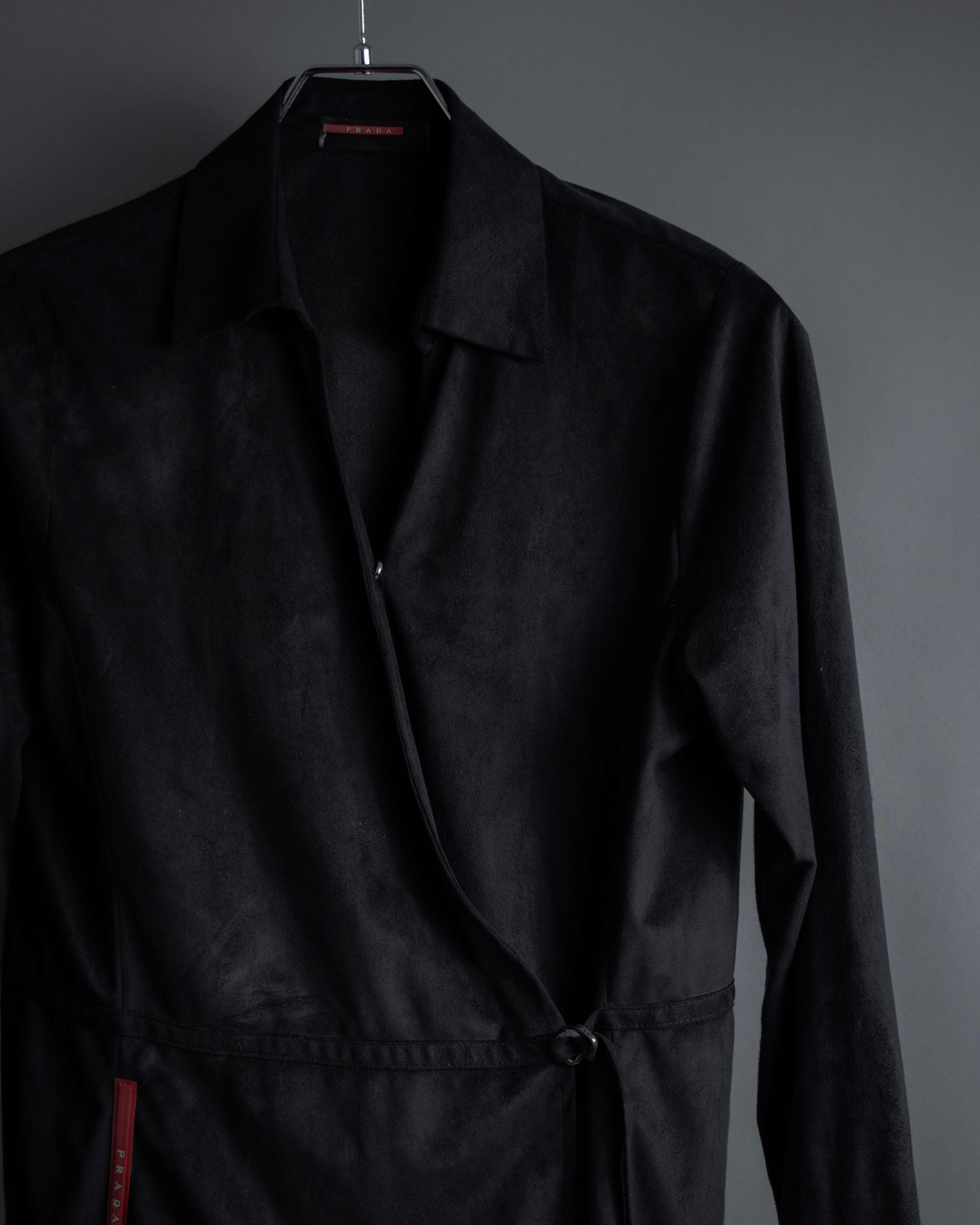 "PRADA" Wrap flap design micro suede jacket