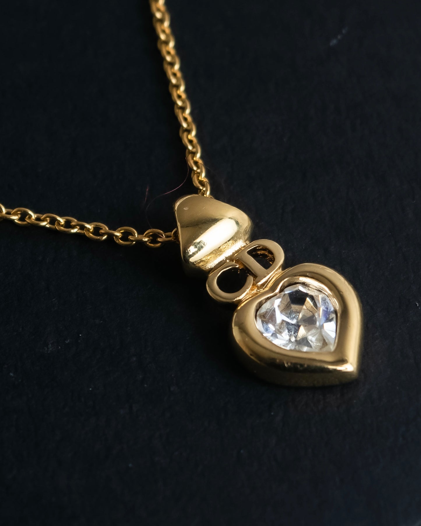 "Christian Dior" Heart motif zirconia gold pendant