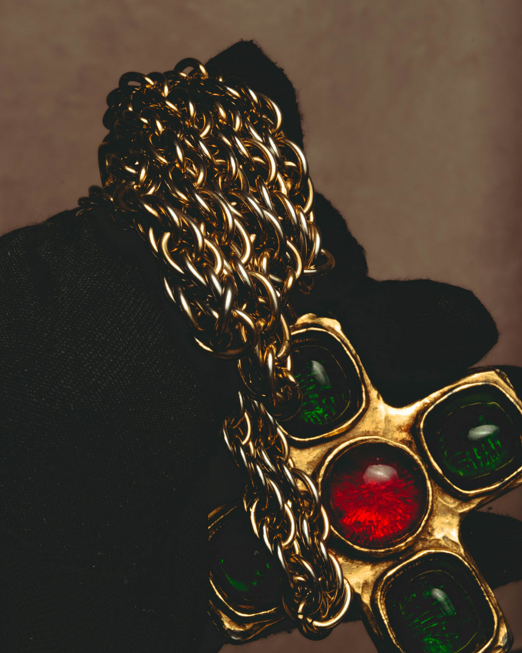 –SPECIAL– "CHANEL" 80's Gripoix Byzantine cross pendant necklace