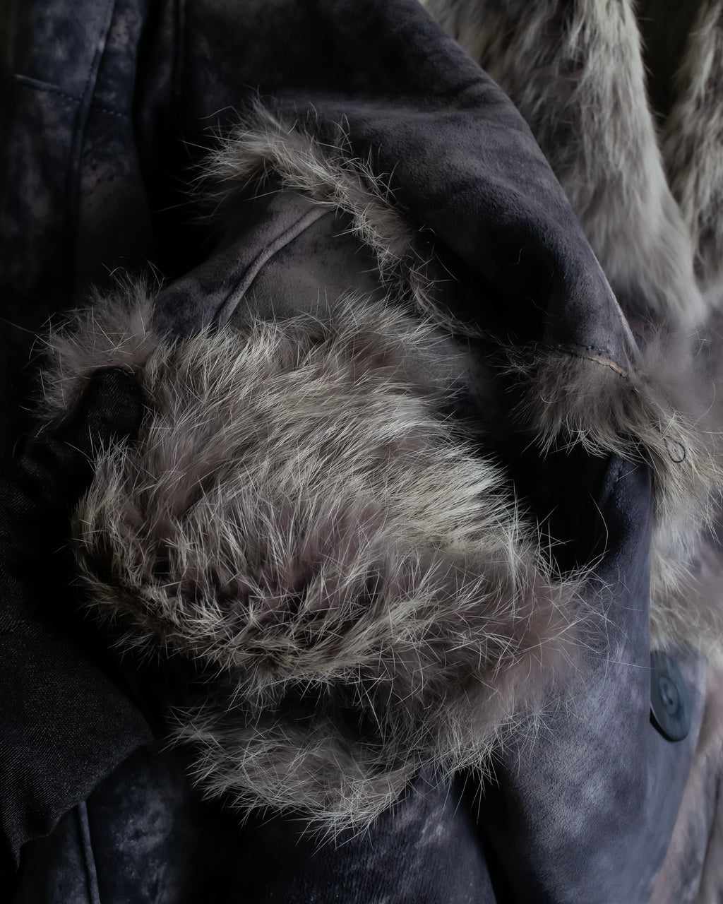 Fur switching design suede long coat