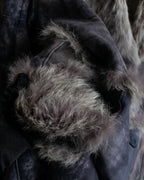 Fur switching design suede long coat