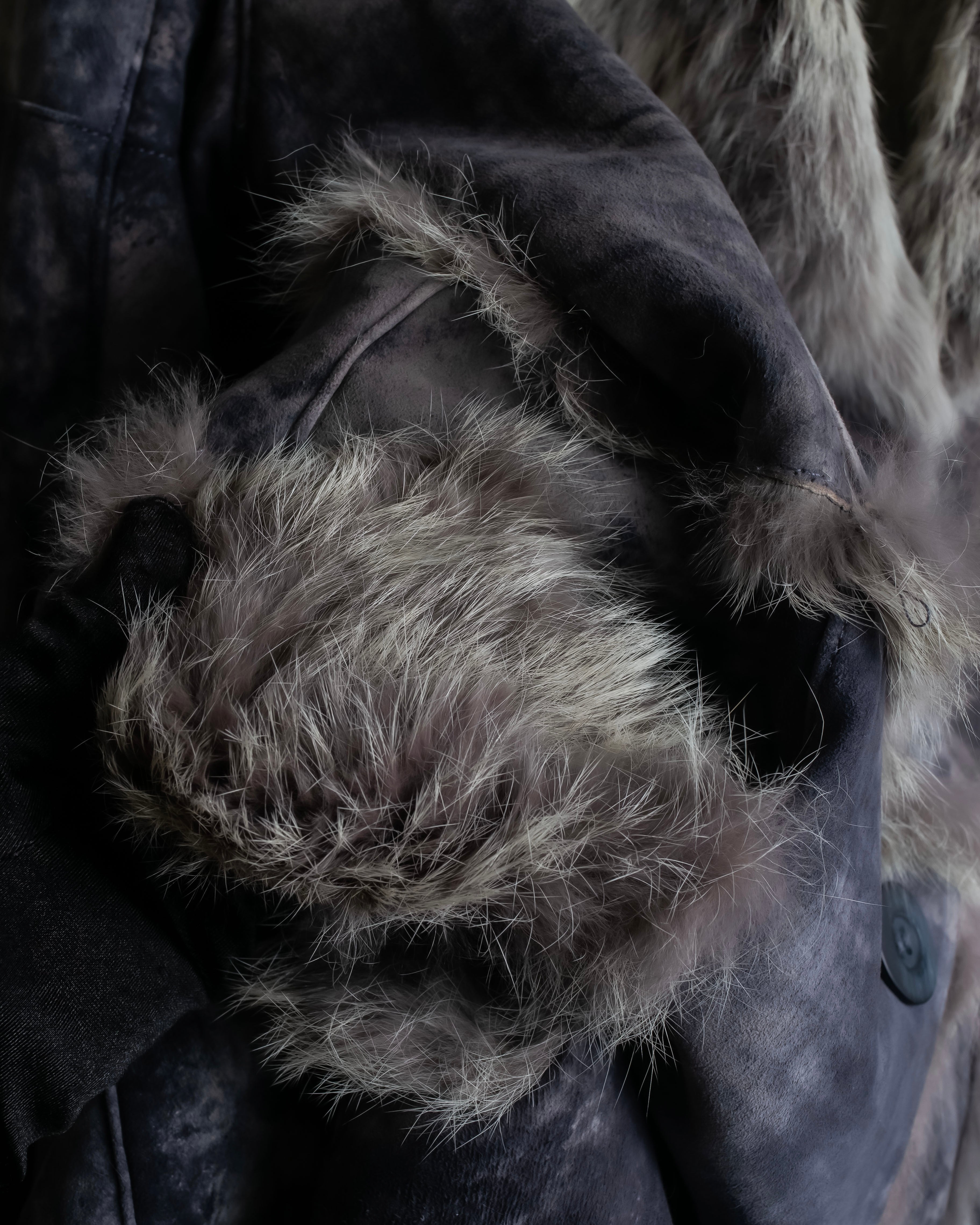 Fur switching design suede long coat