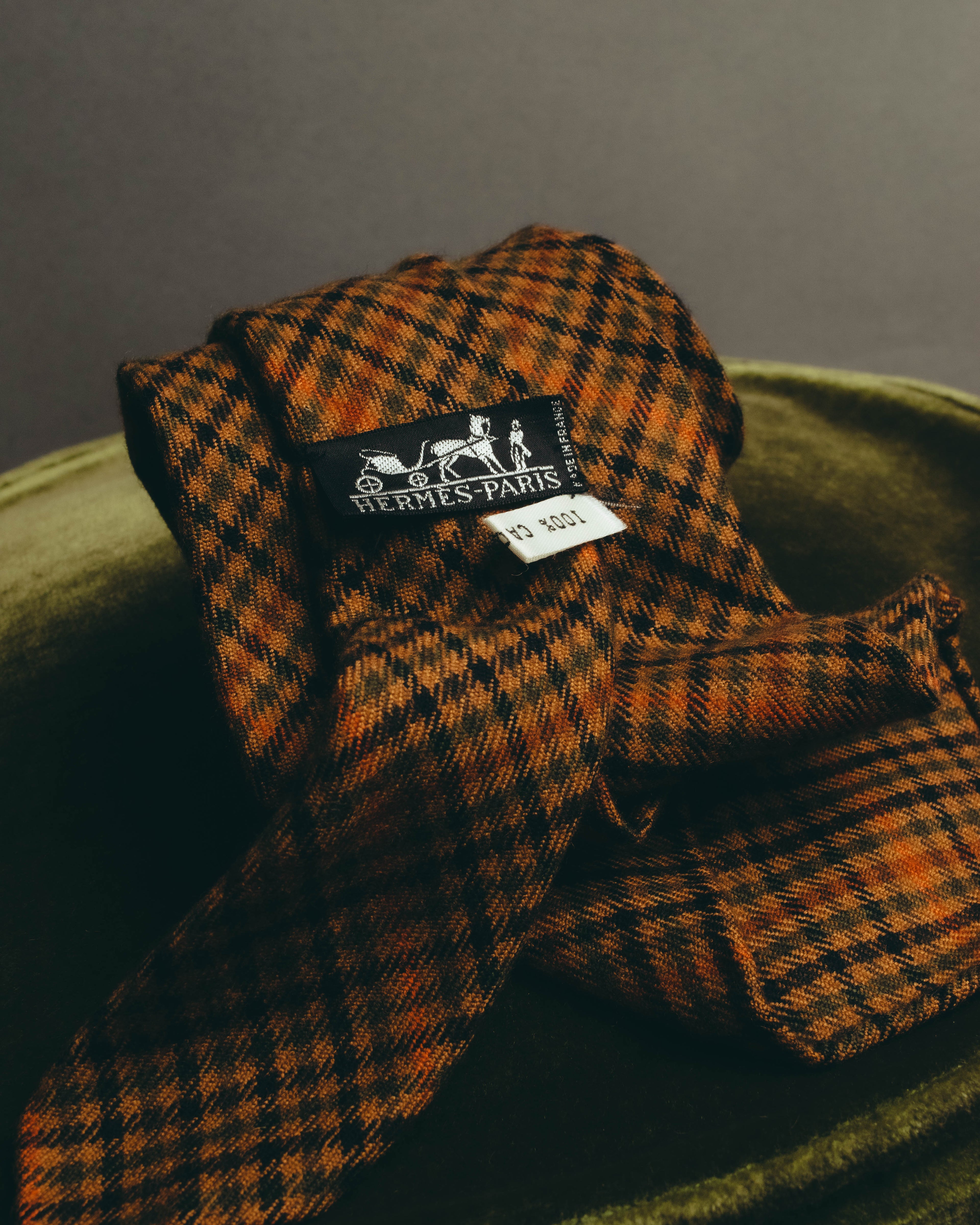 -SPECIAL- “HERMÈS” 70’s-90’s Glen plaid cashmere tie
