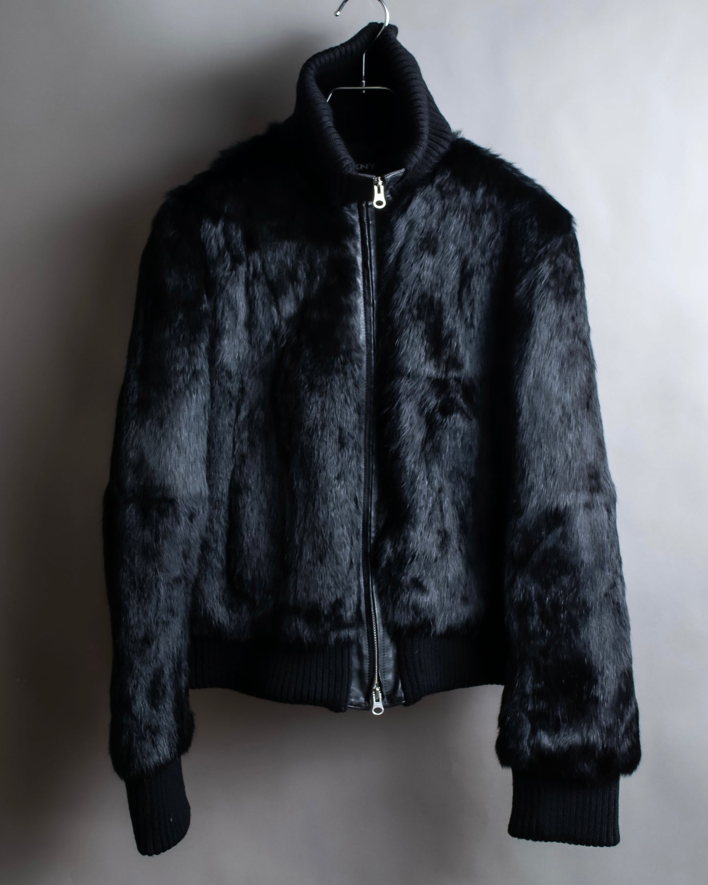 "DKNY" High neck ribbed fur double zip jacket