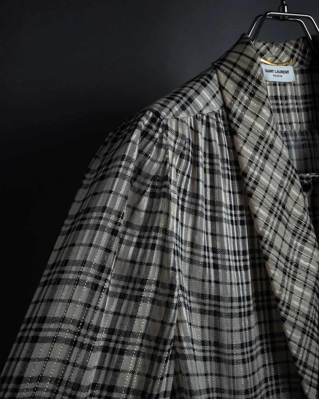 "Saint Laurent" Lame check pattern bow tie shirt