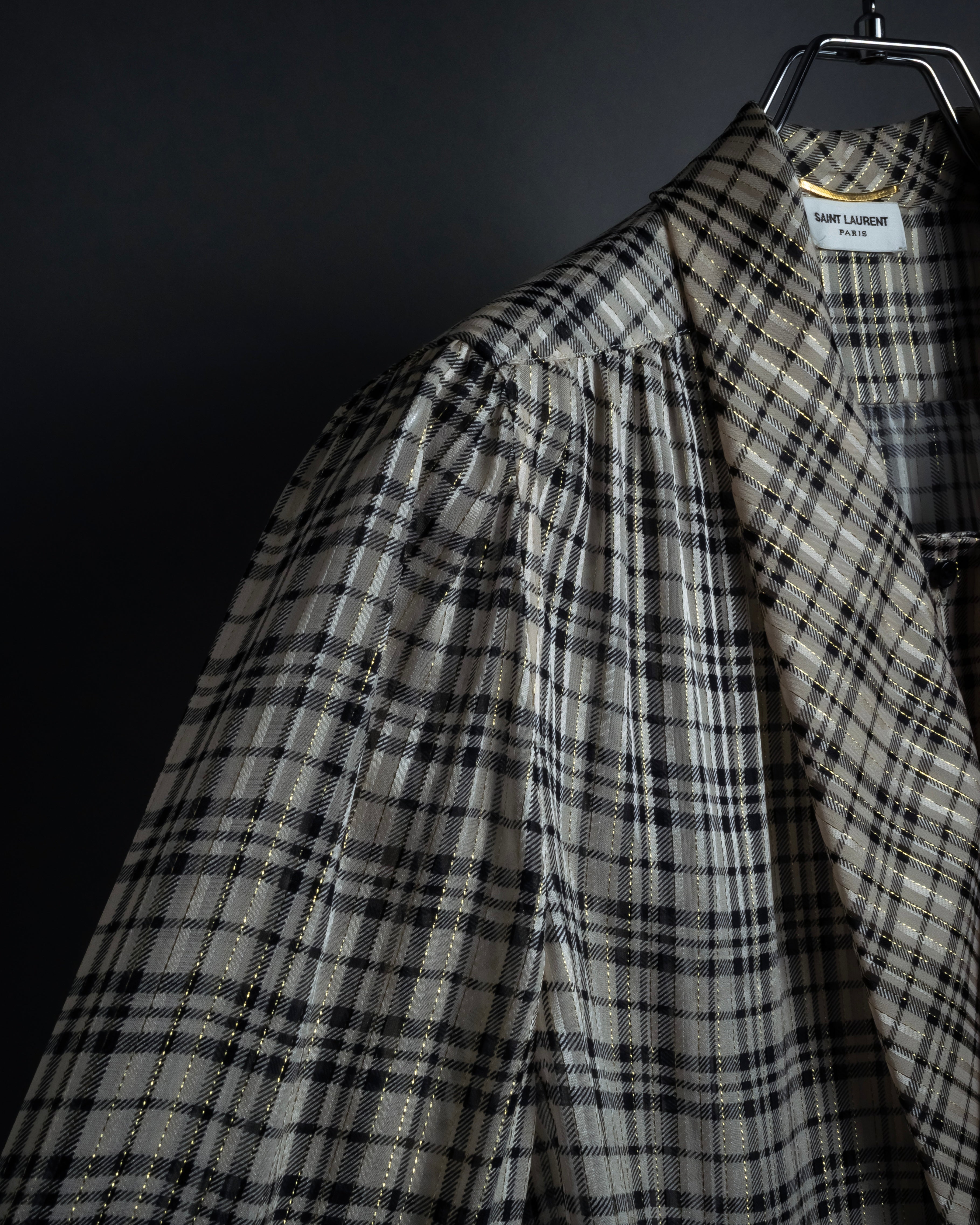 "Saint Laurent" Lame check pattern bow tie shirt