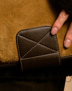 "LOEWE" 80's-90's Logo engraved suede leather combination business bag