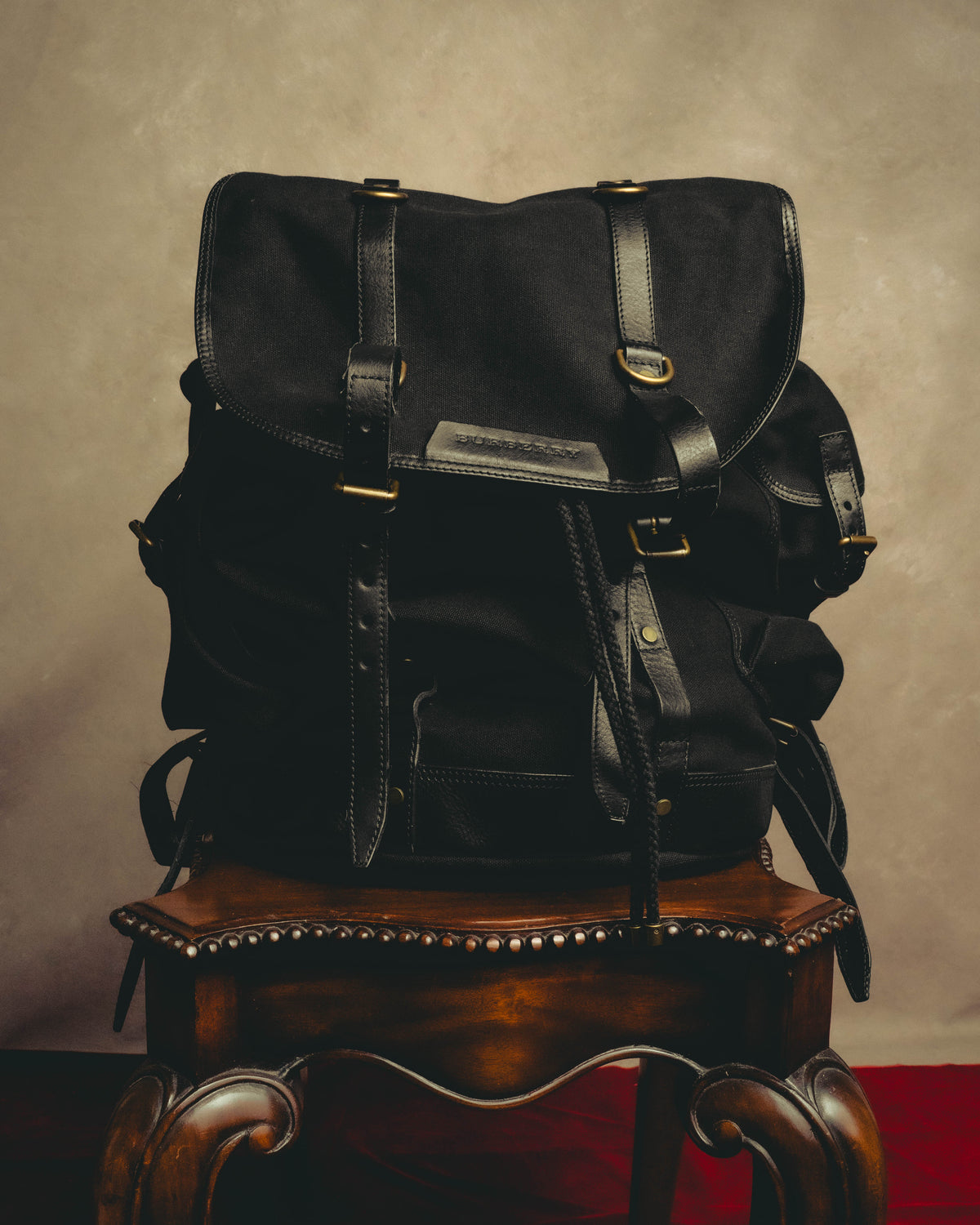 “BURBERRY” 00's–10's Leather-trimmed double buckle backpack