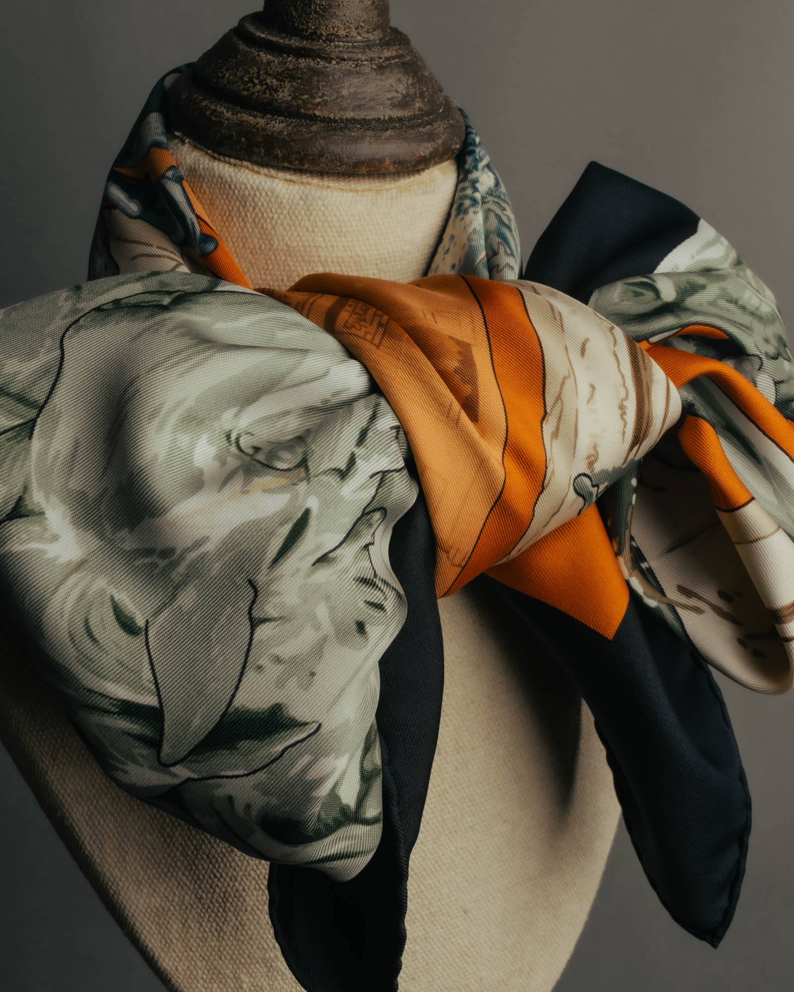 "Hermès" 90's-00's Architectural printed silk scarf