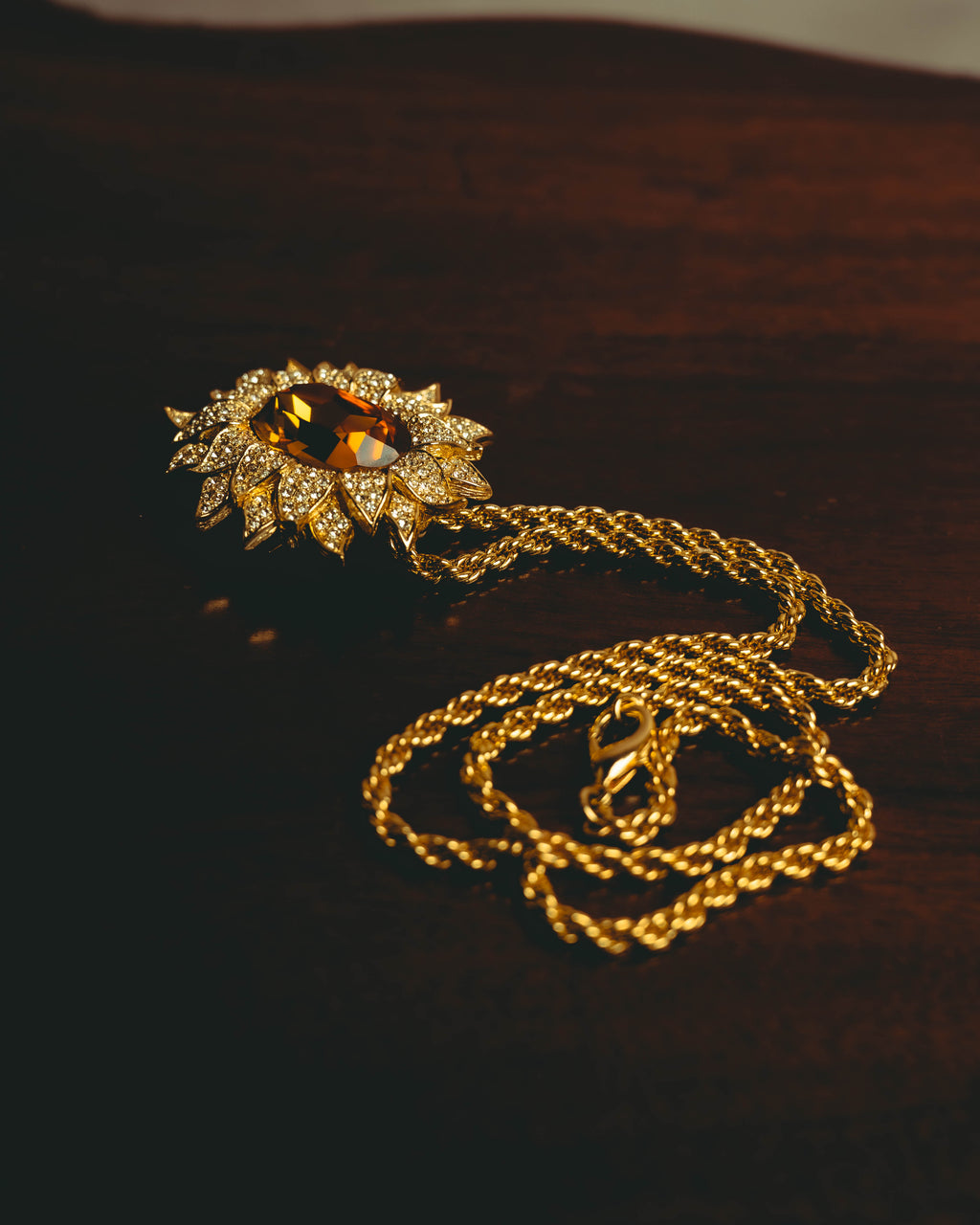 -SPECIAL- “Christian Dior” 80’s-90’s Sunburst amber glass pendant brooch