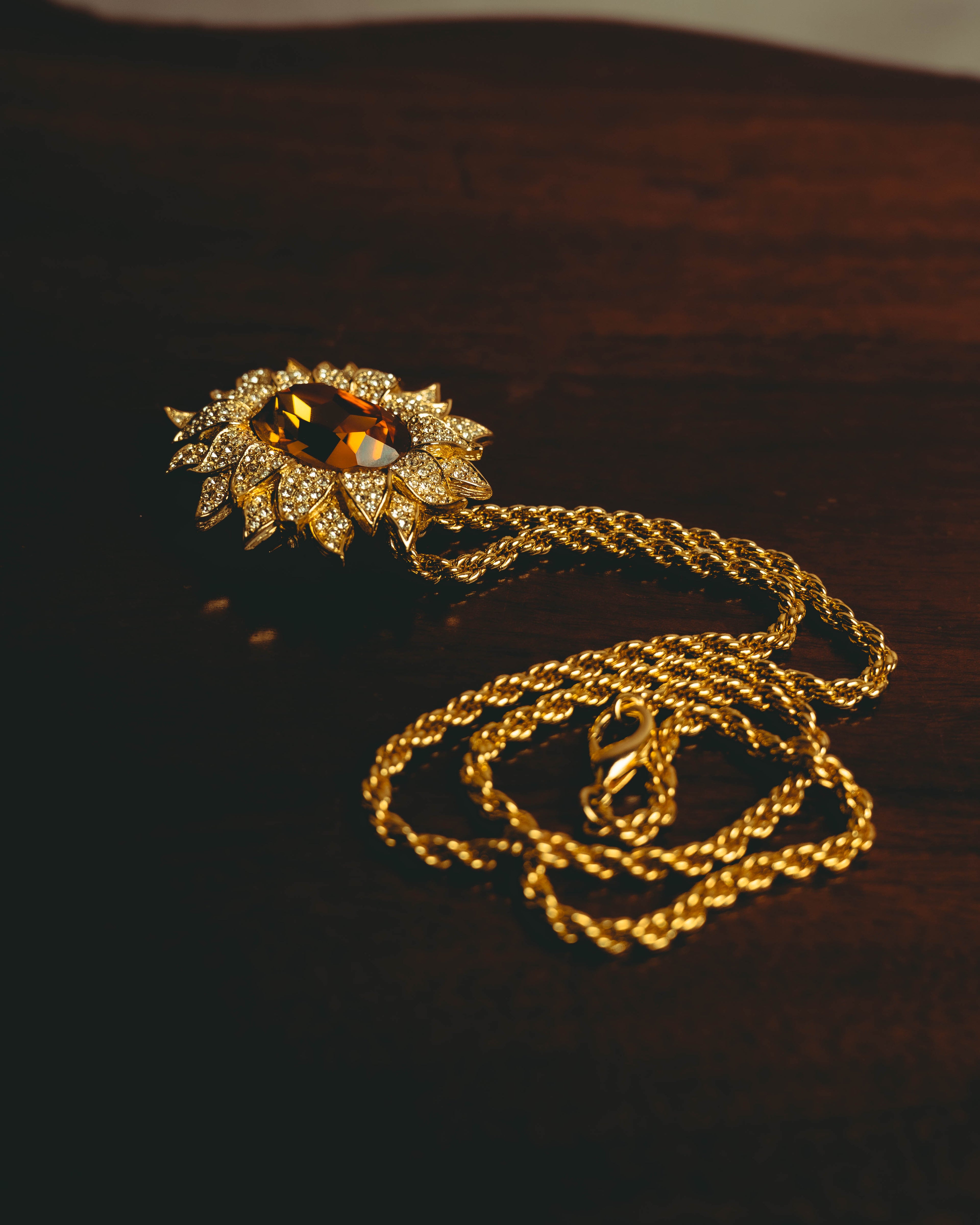-SPECIAL- “Christian Dior” 80’s-90’s Sunburst amber glass pendant brooch