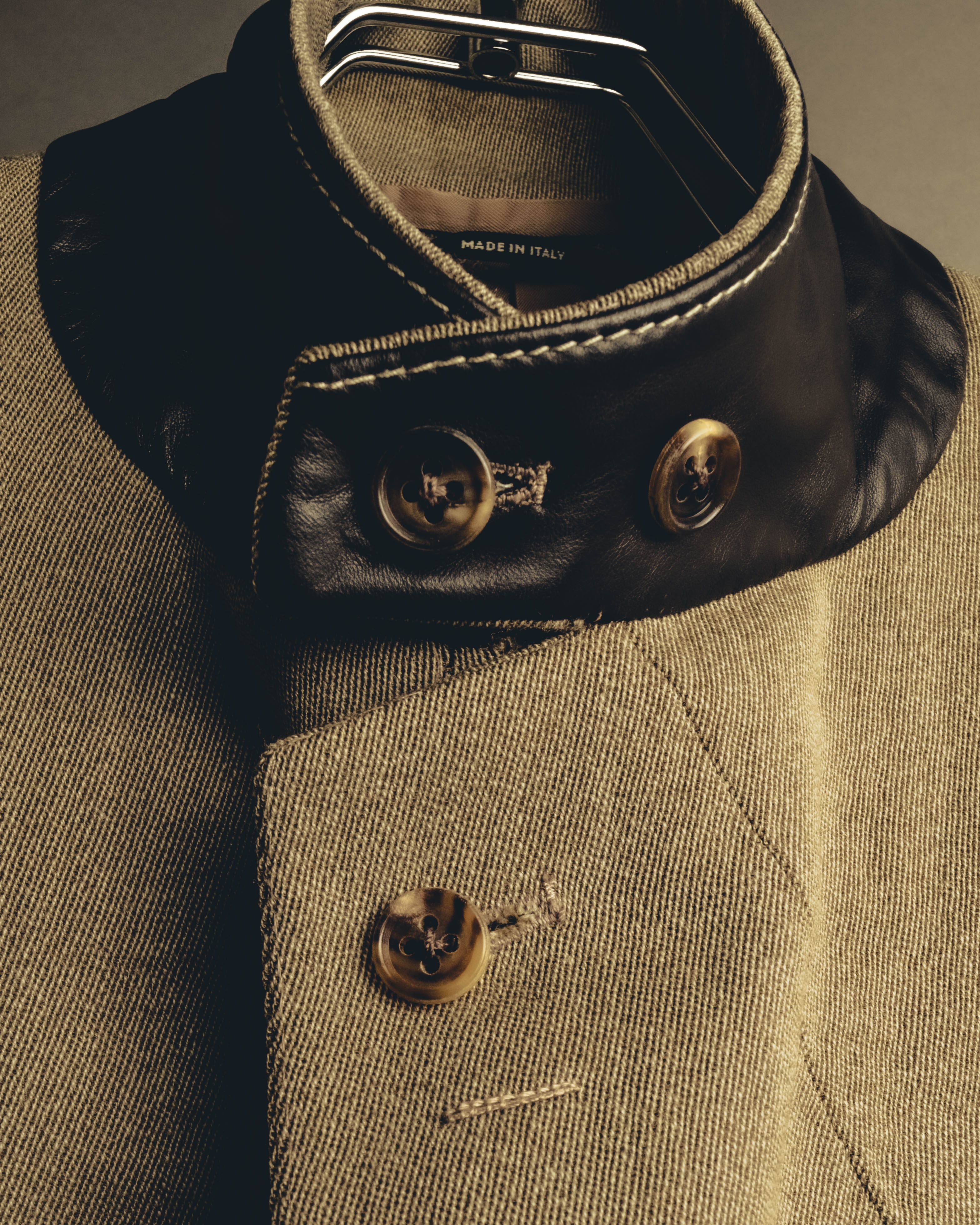 -SPECIAL- "Hermès" 80's-00's Leather collar tailored blazer