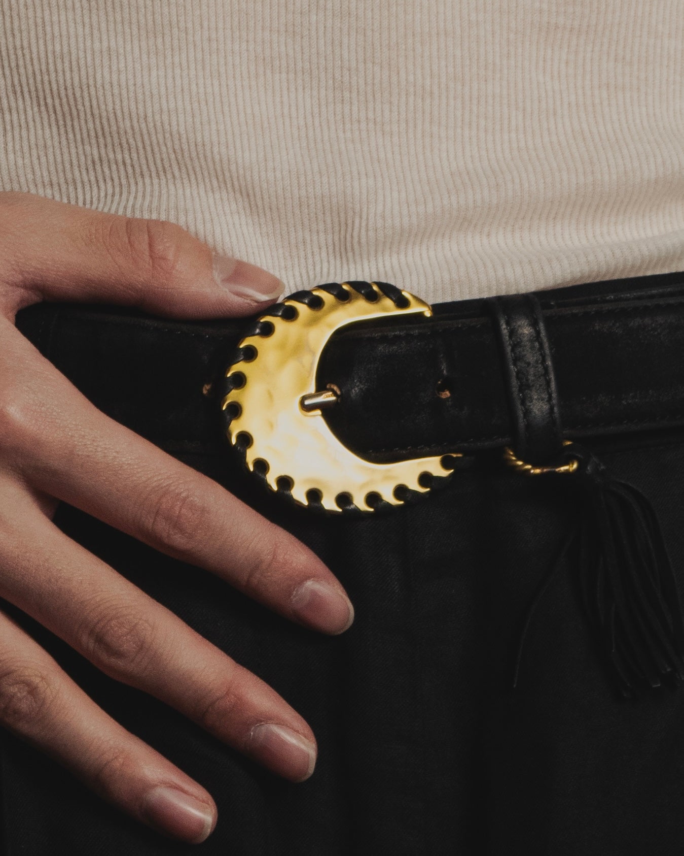 "Salvatore Ferragamo" Signature sculptural buckle suede leather belt