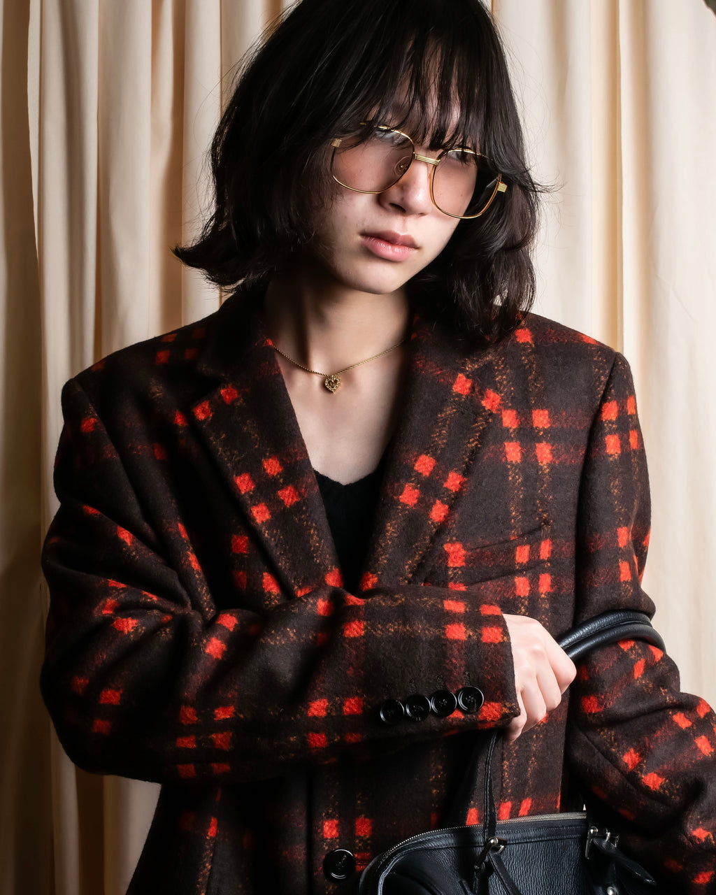 "HUGO BOSS" Plaid brushed wool tailored coat