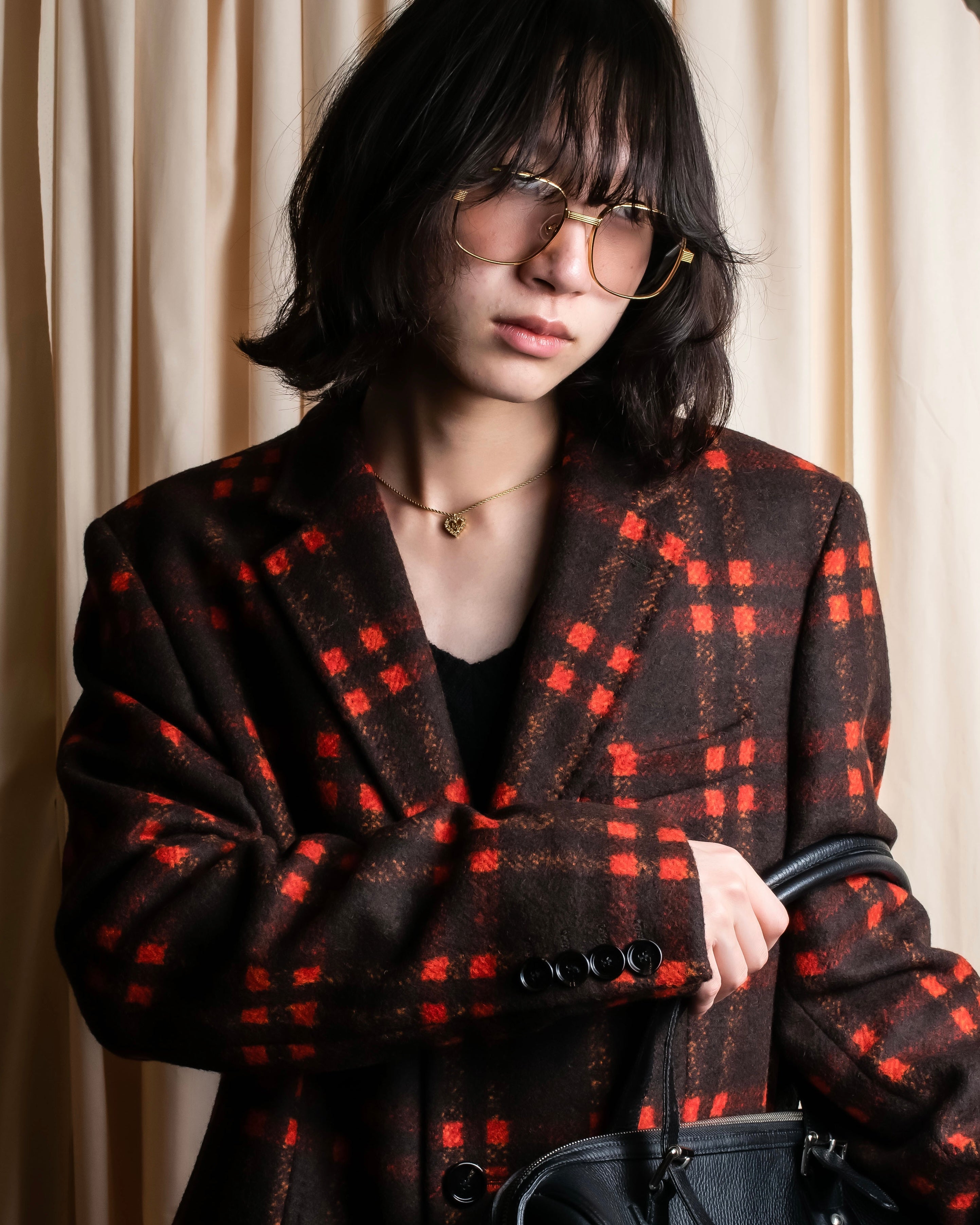 "HUGO BOSS" Plaid brushed wool tailored coat