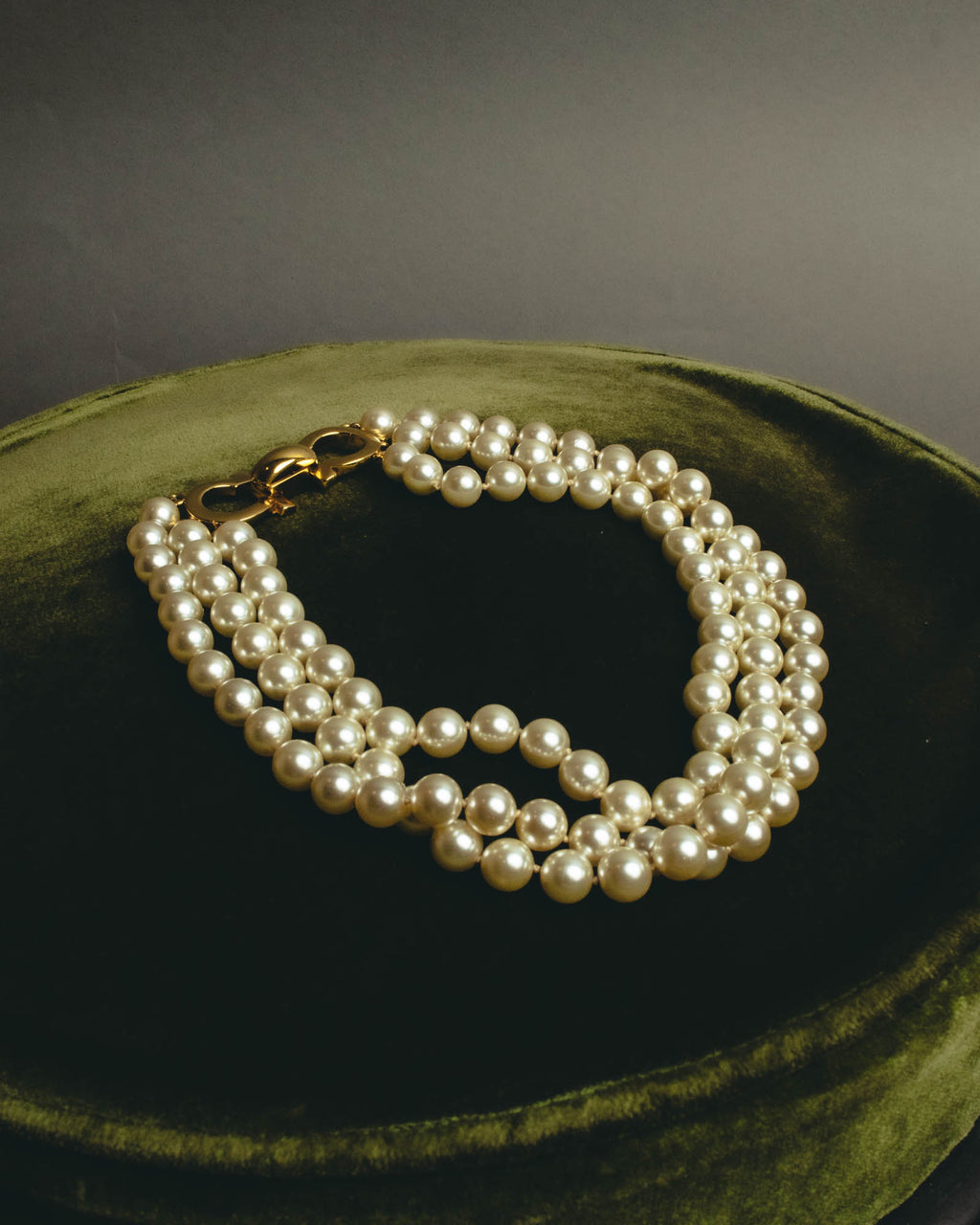"Salvatore Ferragamo" 80's-90's Gancini three-strand pearl-style necklace