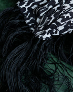 "Saint Laurent Paris" Abstract animal print pleated fringe muffler