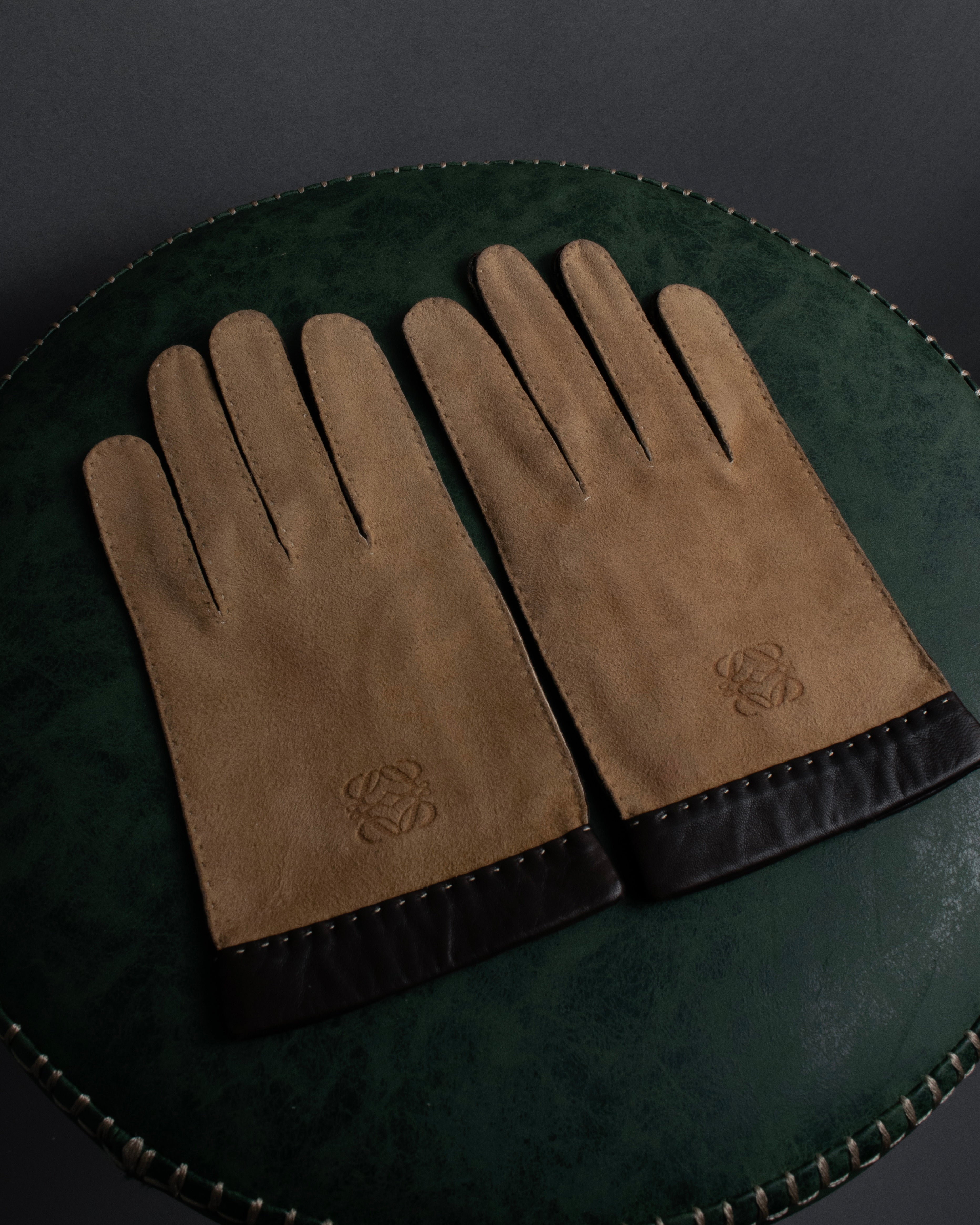 "LOEWE" Logo engraved combination leather gloves