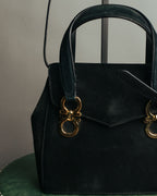 “Salvatore Ferragamo” 1995 Double gancini suede leather handbag