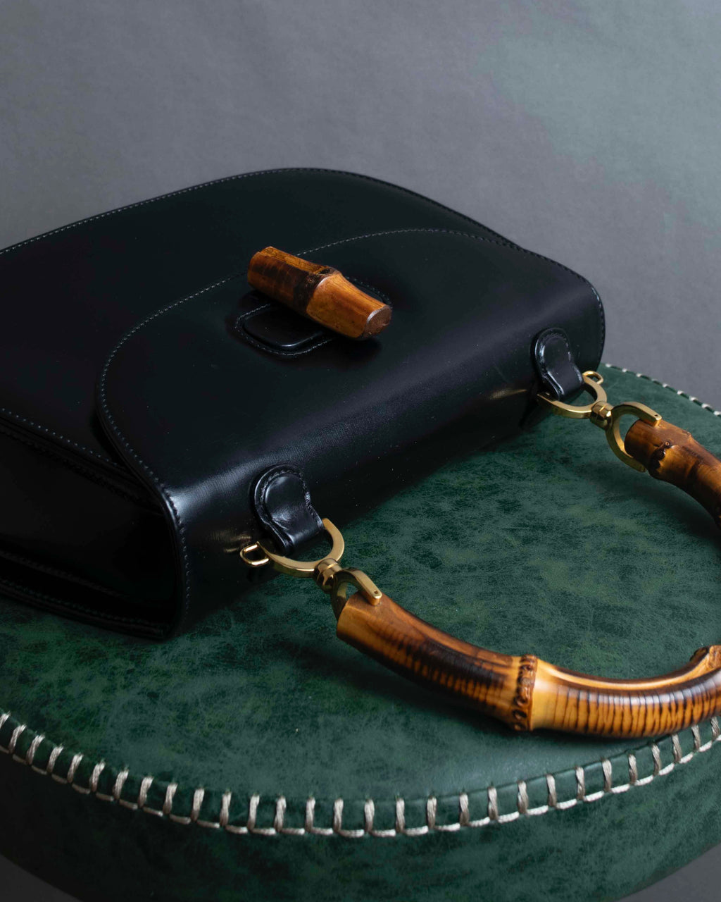 "GUCCI" Black leather bamboo handbag