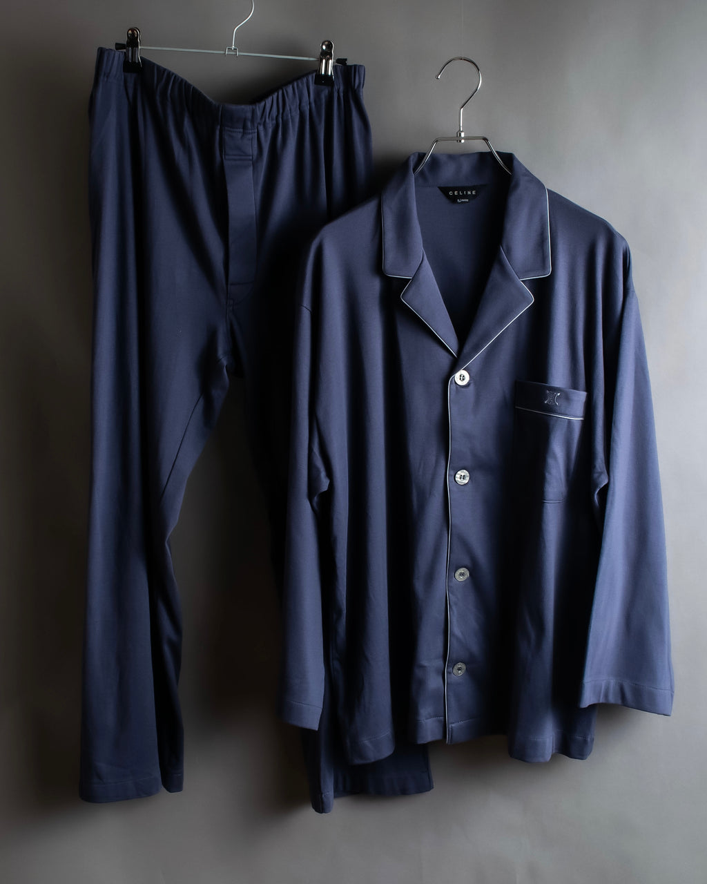 "CELINE" Piping design blue pajama set up