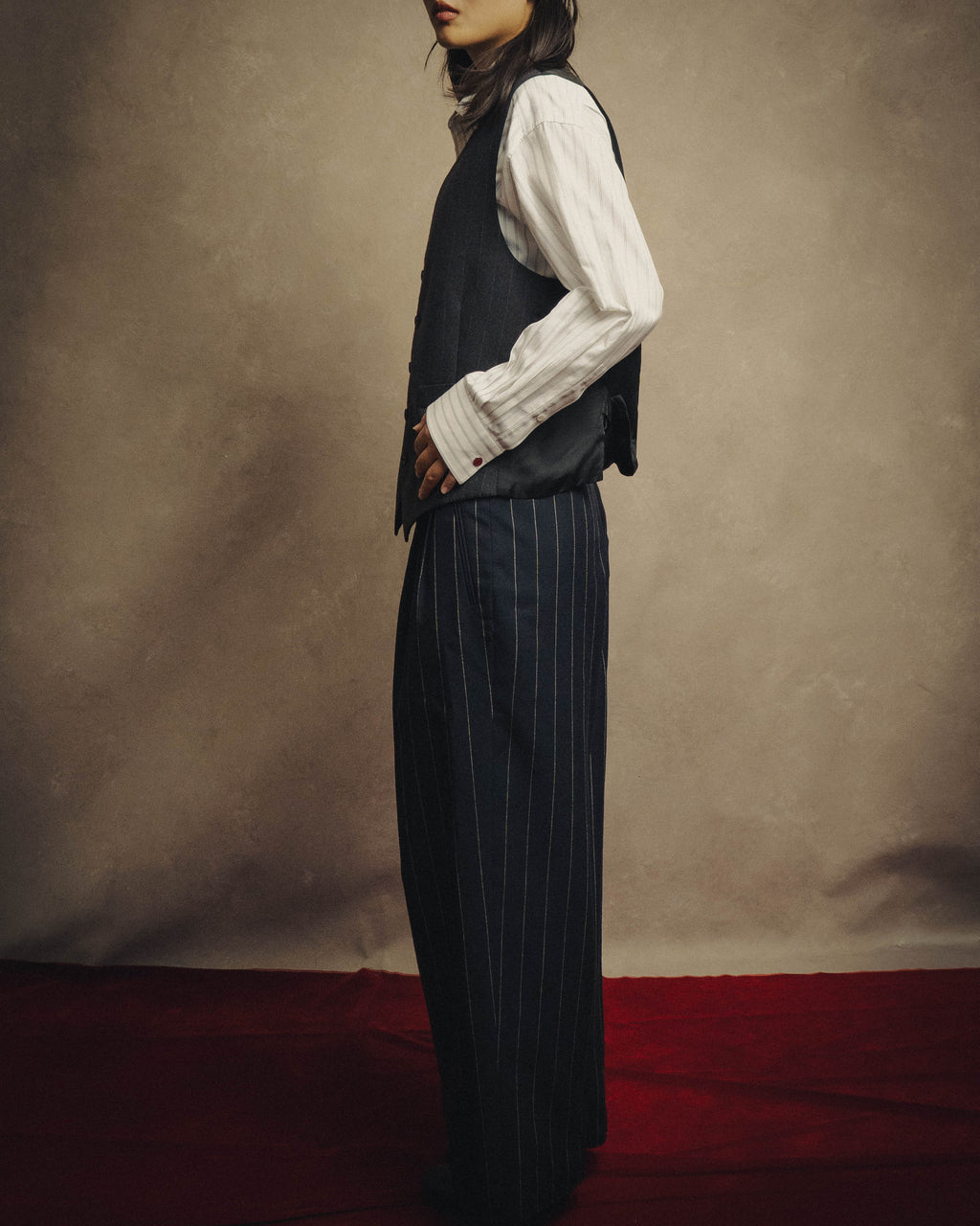 -SPECIAL- "LOEWE" 10's Pinstriped silk-lined wide trousers