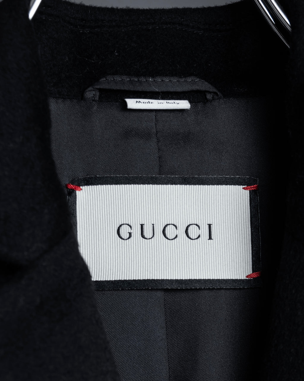 "GUCCI" Michele period solid black wool tailored coat