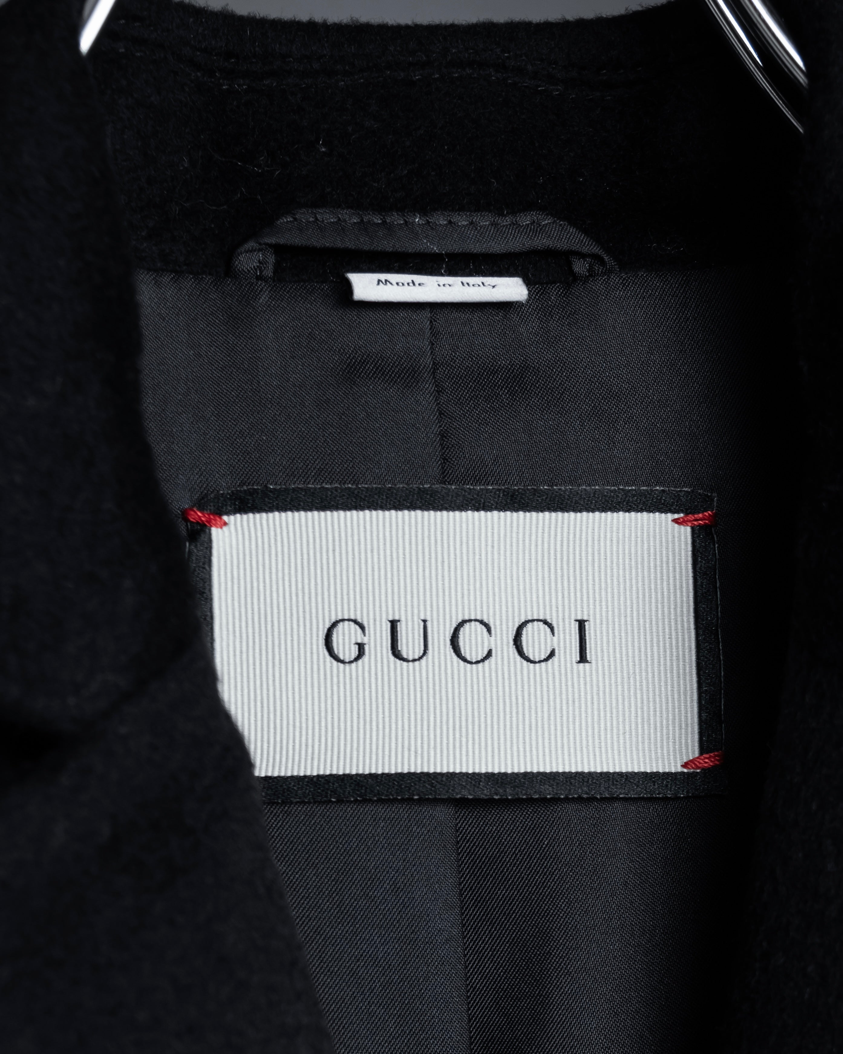 "GUCCI" Michele period solid black wool tailored coat