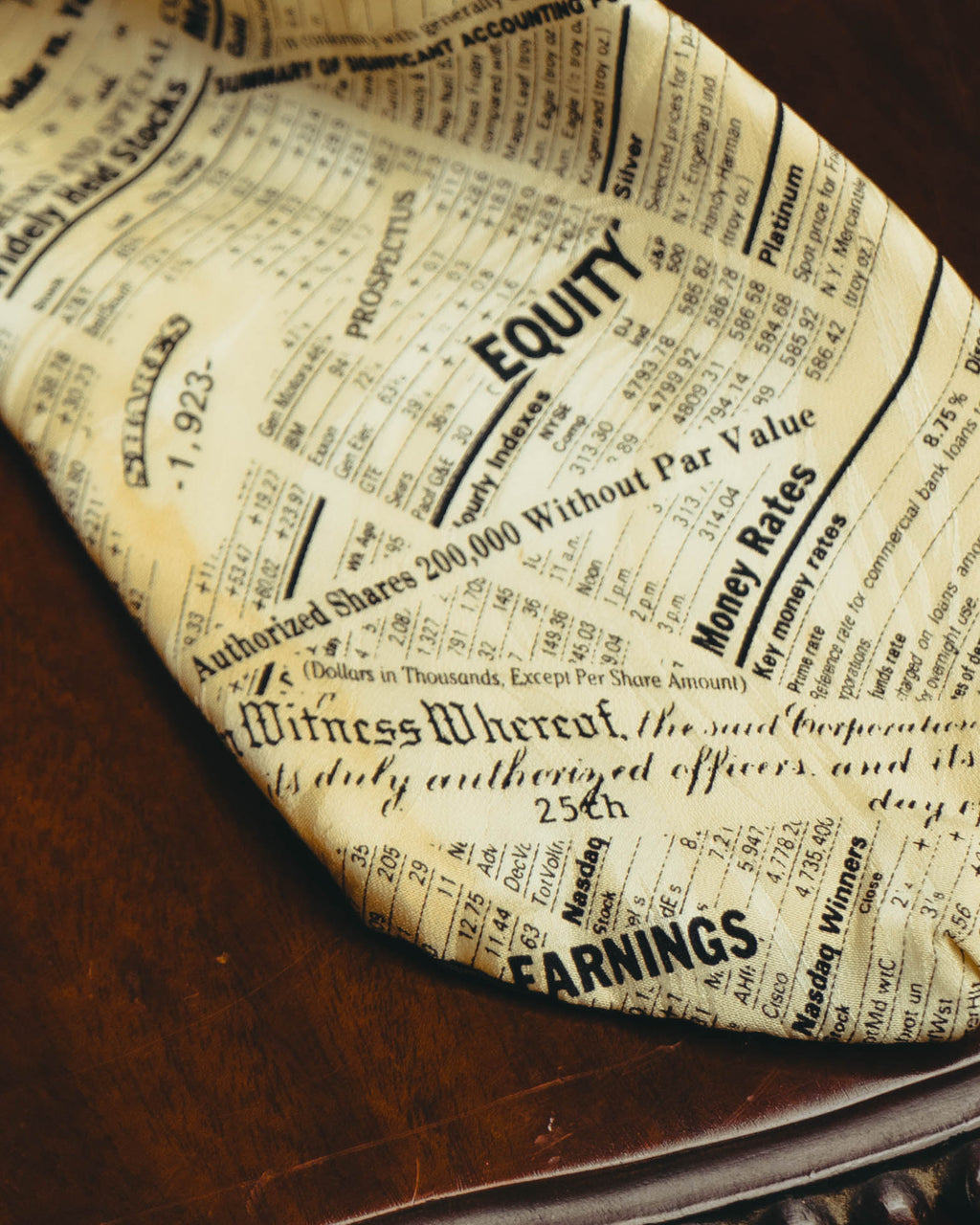 -MOOD MILLÉSIMES- 90’s-00’s financial newspaper print silk tie