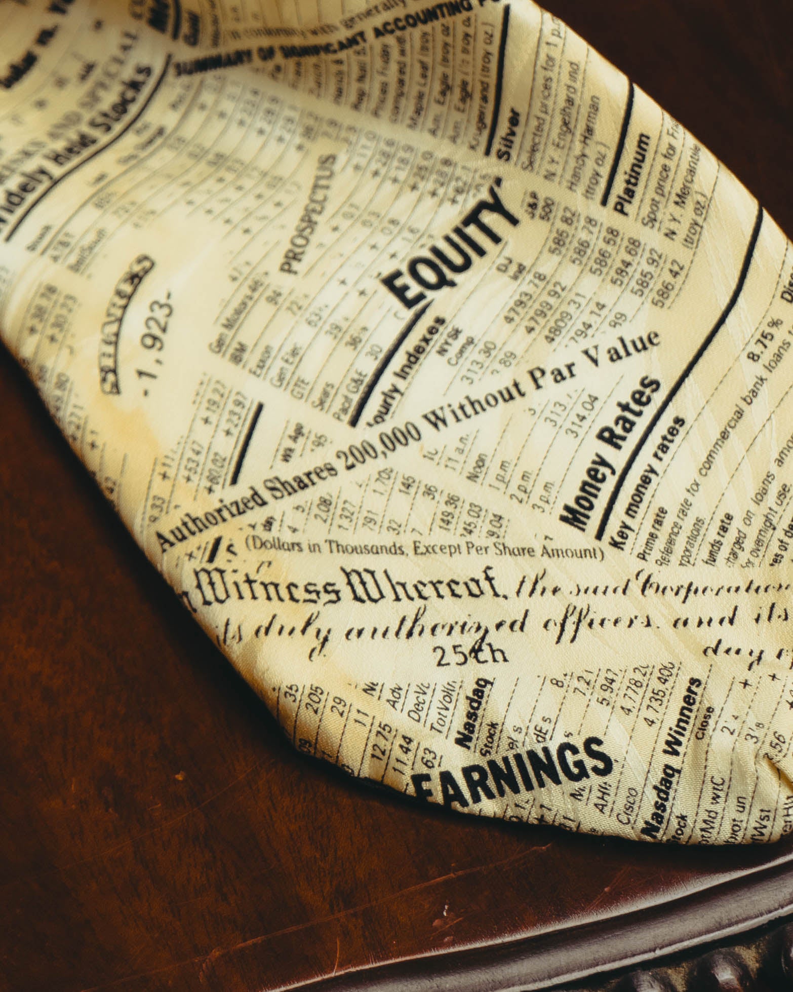 -MOOD MILLÉSIMES- 90’s-00’s financial newspaper print silk tie