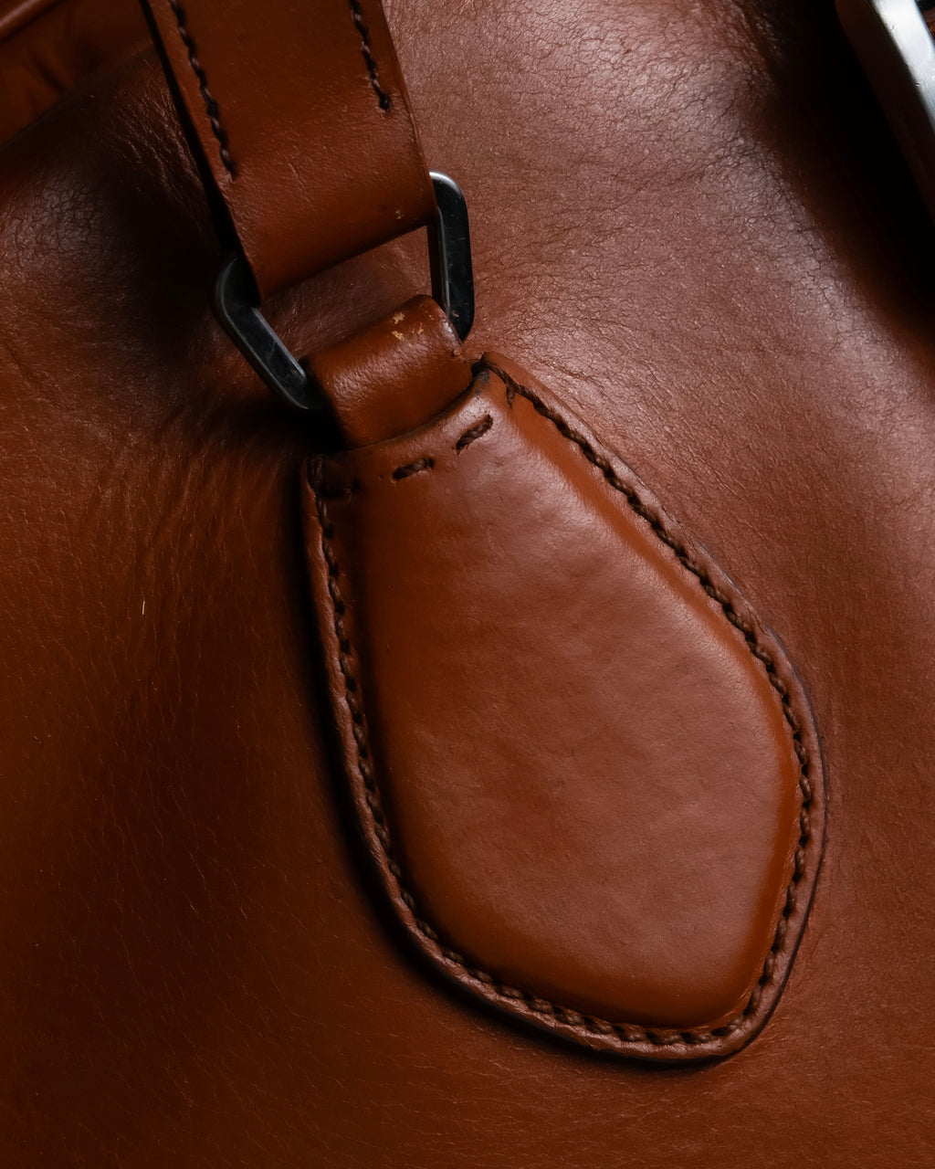 "PRADA" Belt flap detail rounded boston leather bag