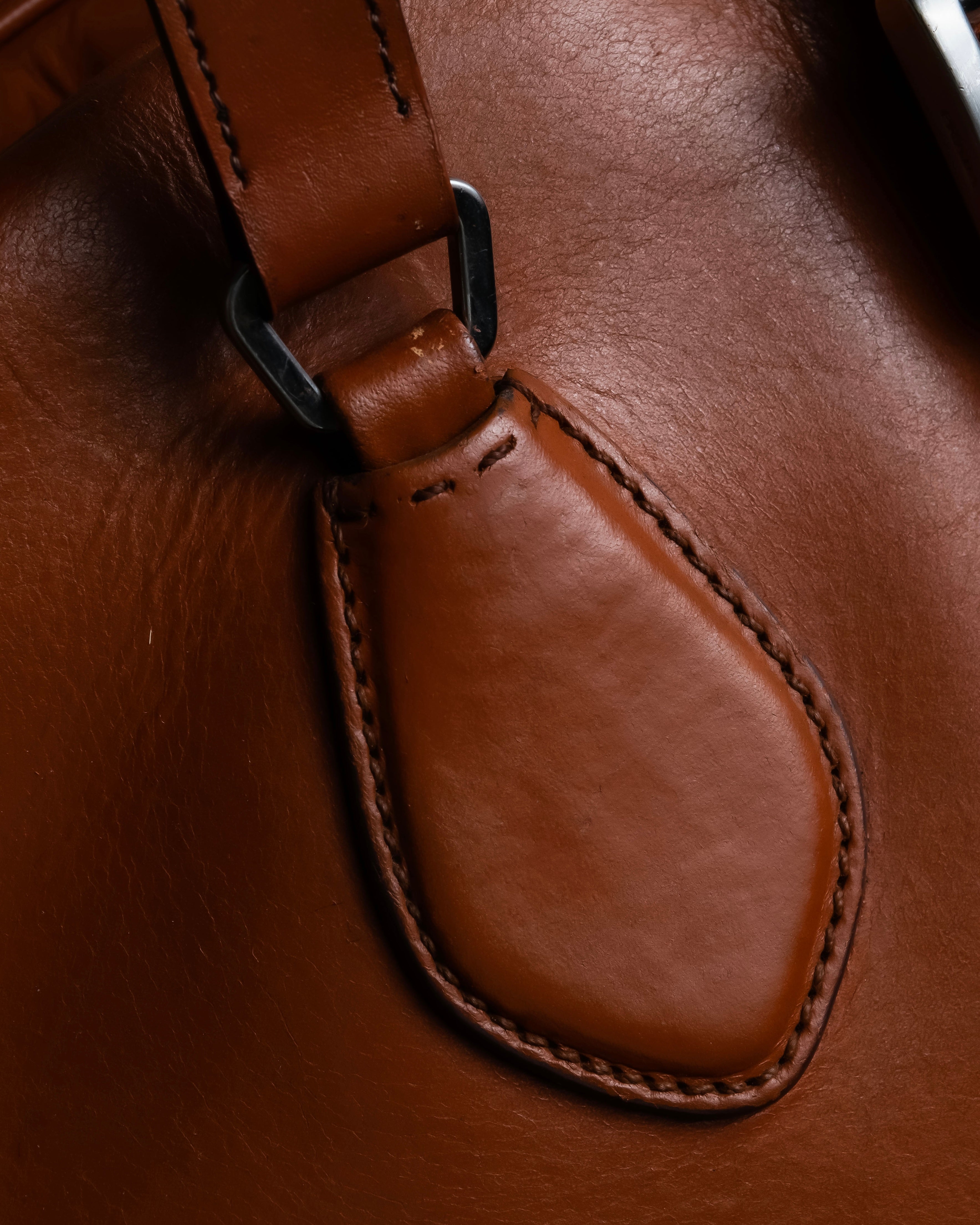 "PRADA" Belt flap detail rounded boston leather bag