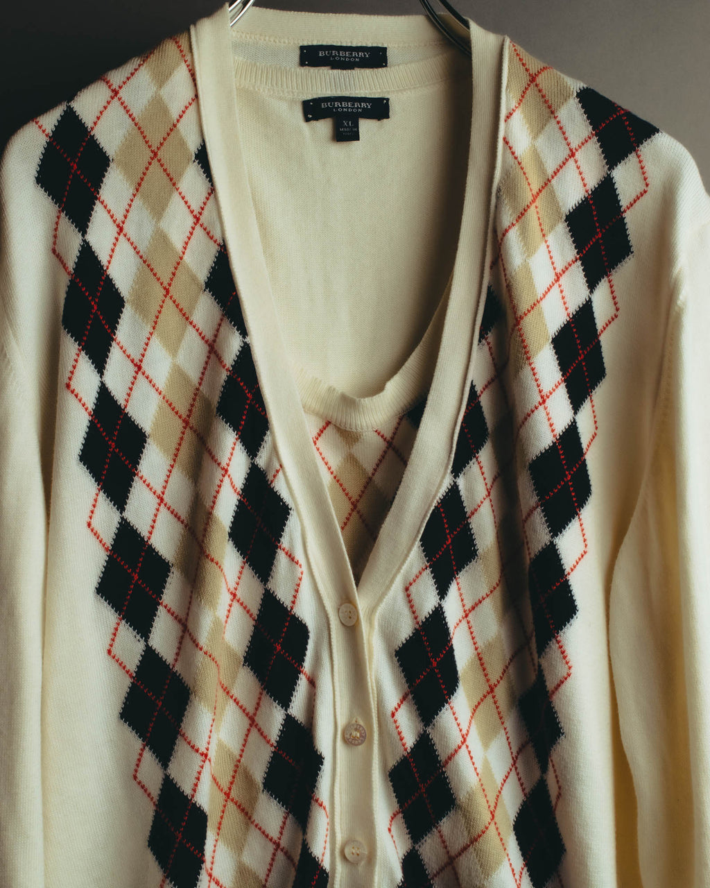 “BURBERRY LONDON” 00’s-10’s argyle cotton cardigan＆vest