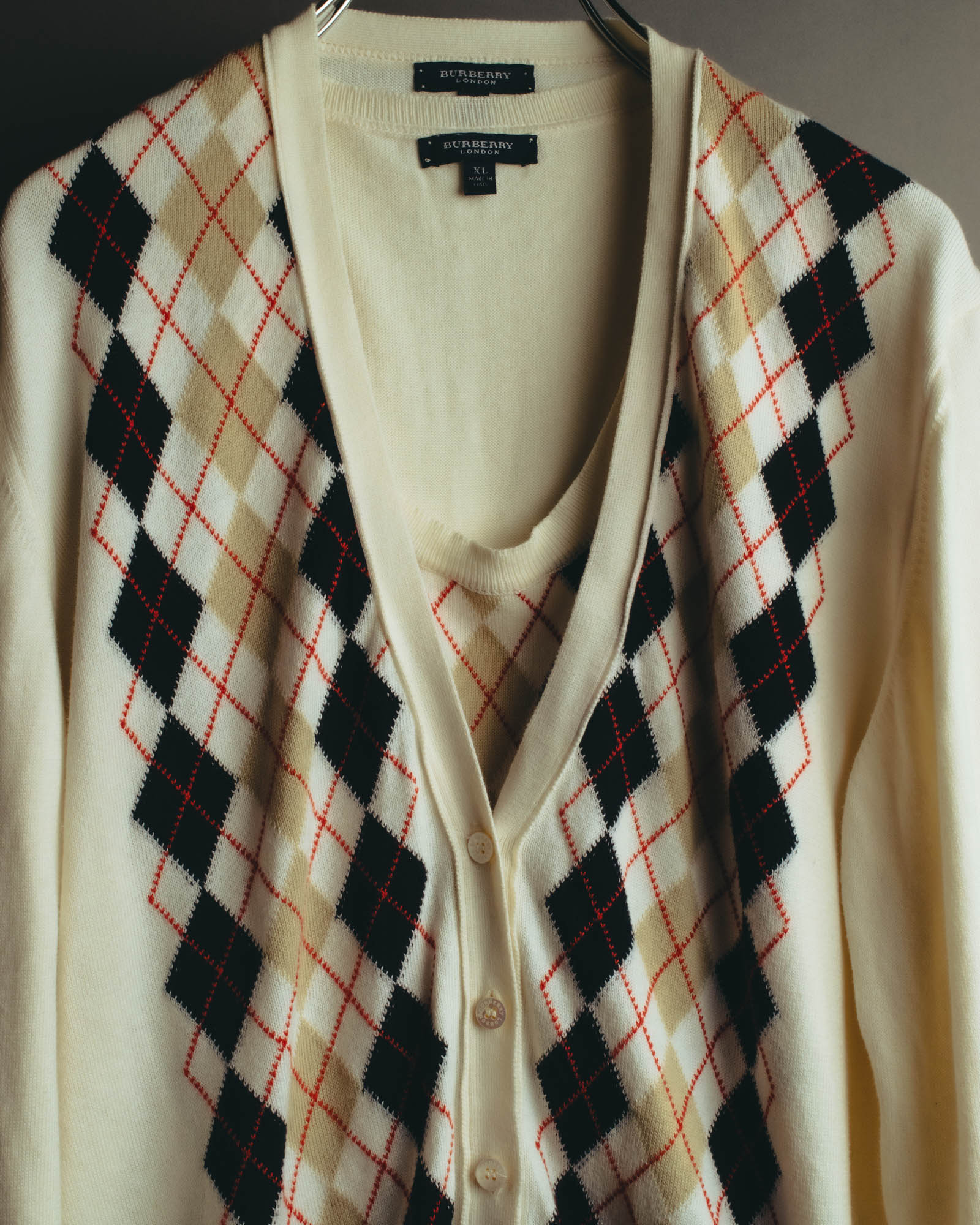 “BURBERRY LONDON” 00’s-10’s argyle cotton cardigan＆vest