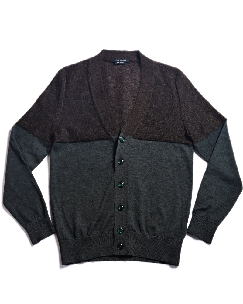 MARK JACOBS/ Mohair Blend Block Bicolor Knit Cardigan Brown × Dark Green