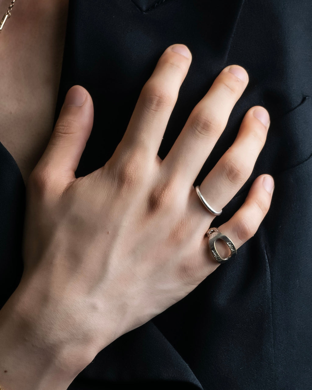 "DIOR" engraved silver ring