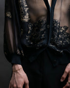 "HERMES" Embroidered design see through cardigan