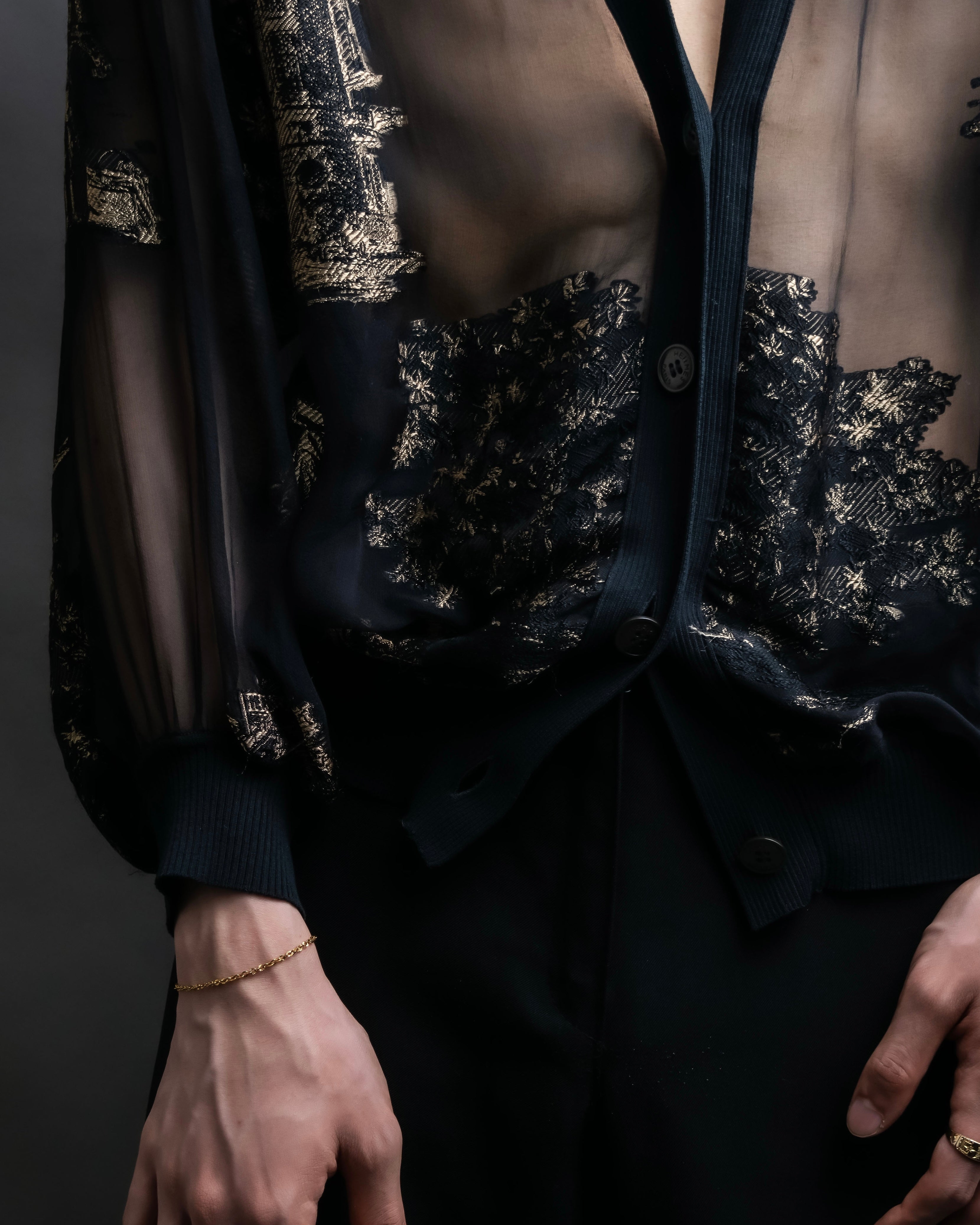 "HERMES" Embroidered design see through cardigan