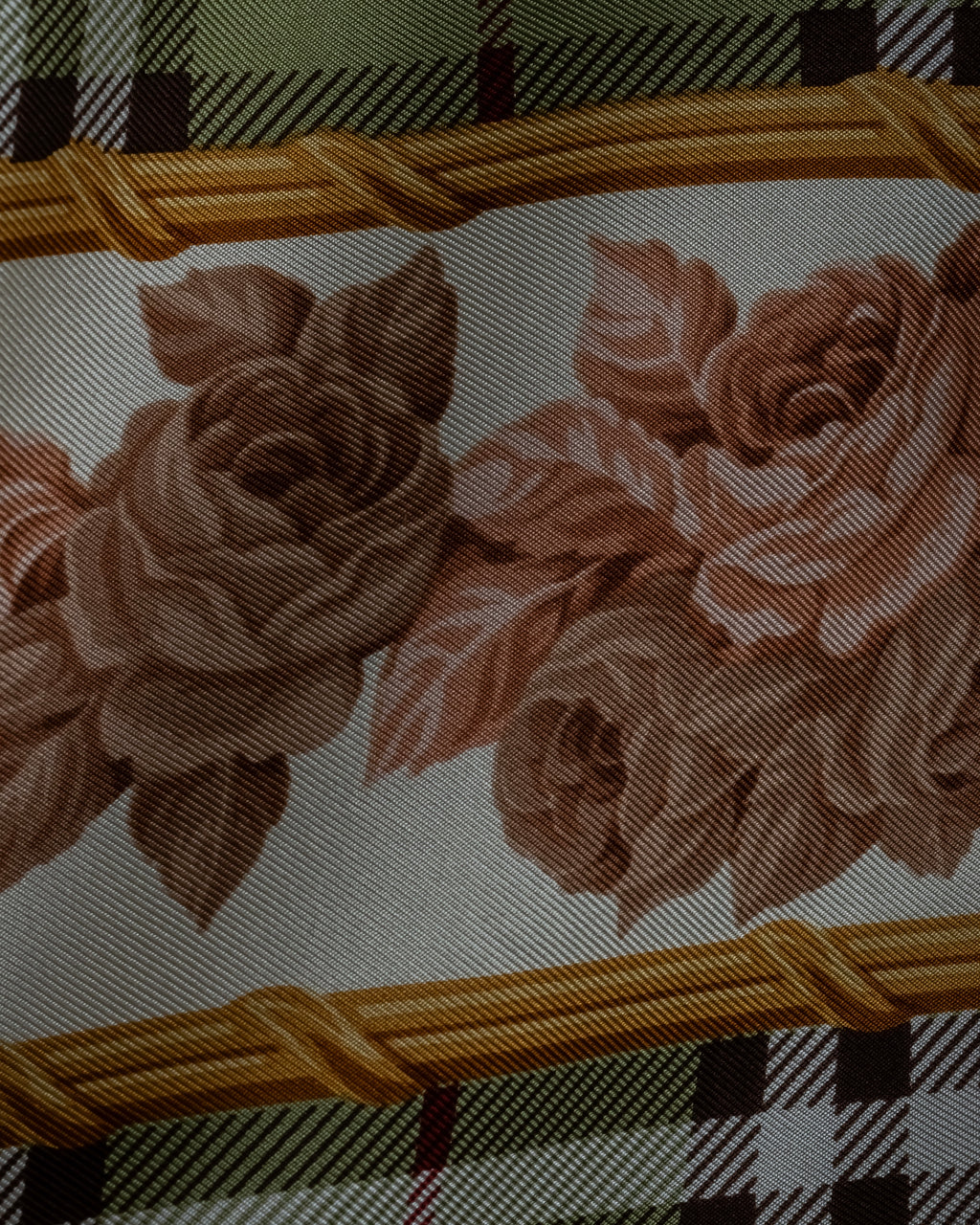 "BURBERRYS" Rose motif layered check pattern silk scarf