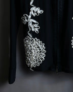 Vintage double zip ribbon flower design sheer jacket