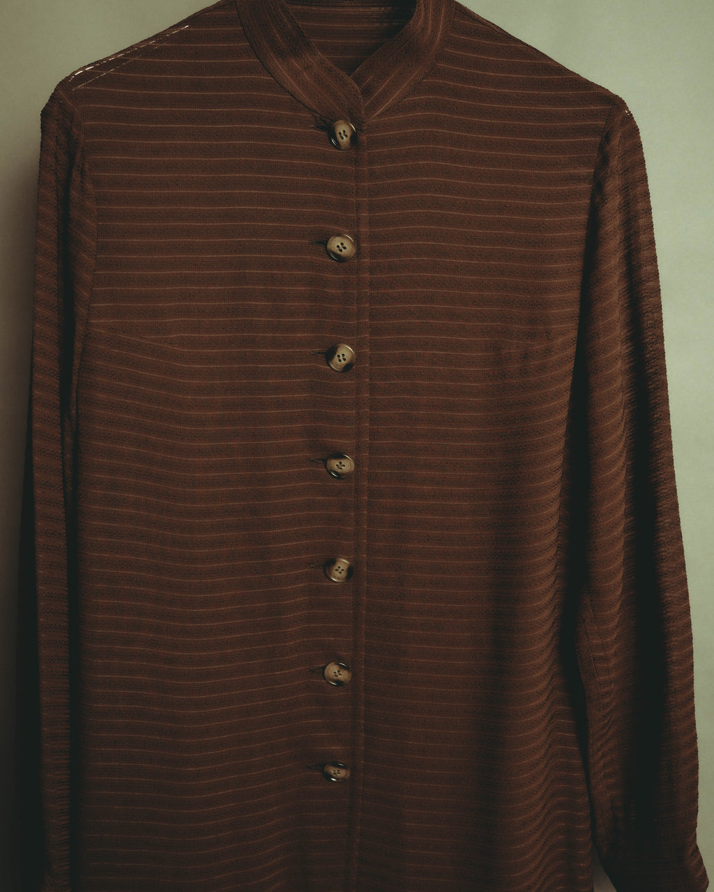“YVES SAINT LAURENT” 80’s-90’s textured silk blend mandarin collar long shirt