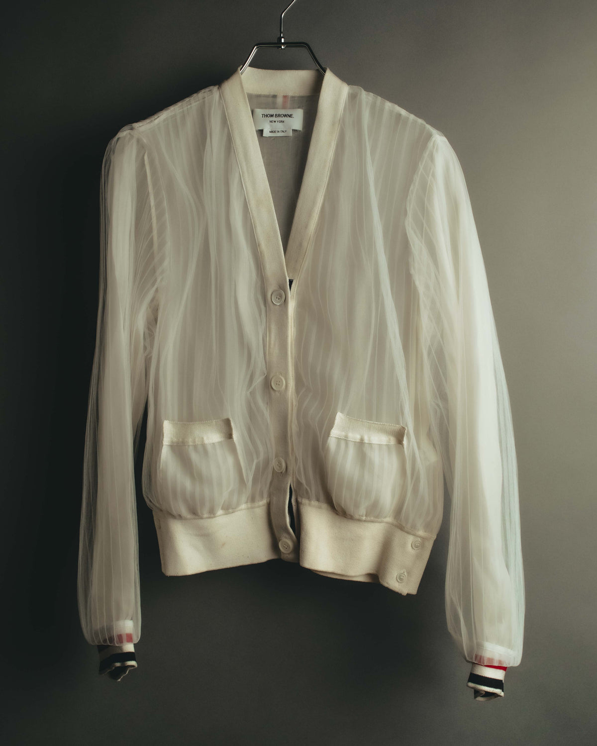 “THOM BROWNE” 2010's Sheer tulle tricolor cardigan