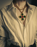 –SPECIAL– "CHANEL" 80's Gripoix Byzantine cross pendant necklace