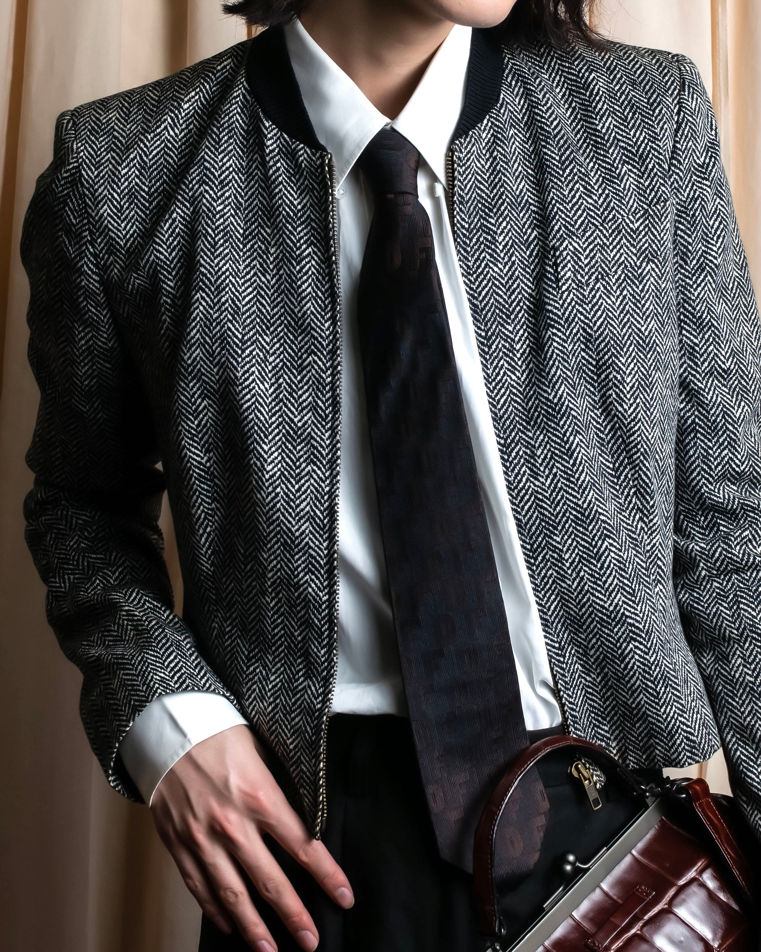 "DOMINIQUE FRANCE" Logo engraved silk necktie