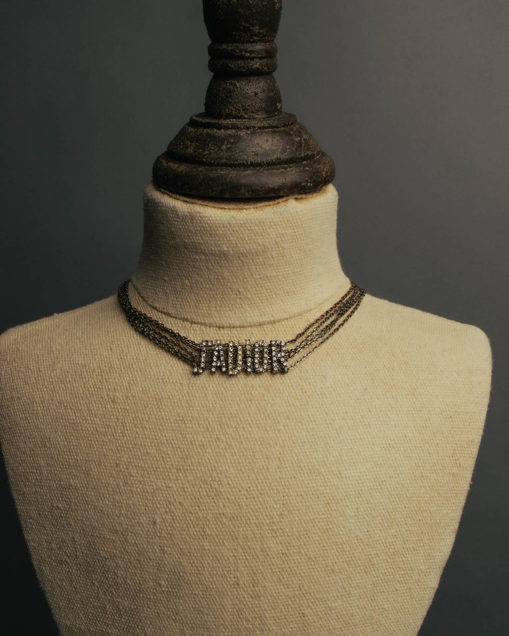 "Christian Dior" Rhinestone logo choker necklace