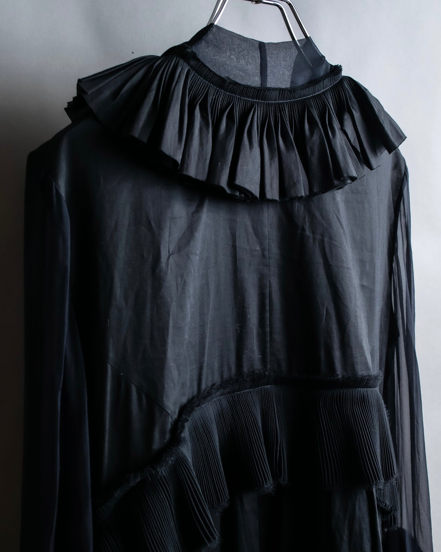 "GIVENCHY" Ribbon frill detail bow tie silk shirt ribbon frill detail