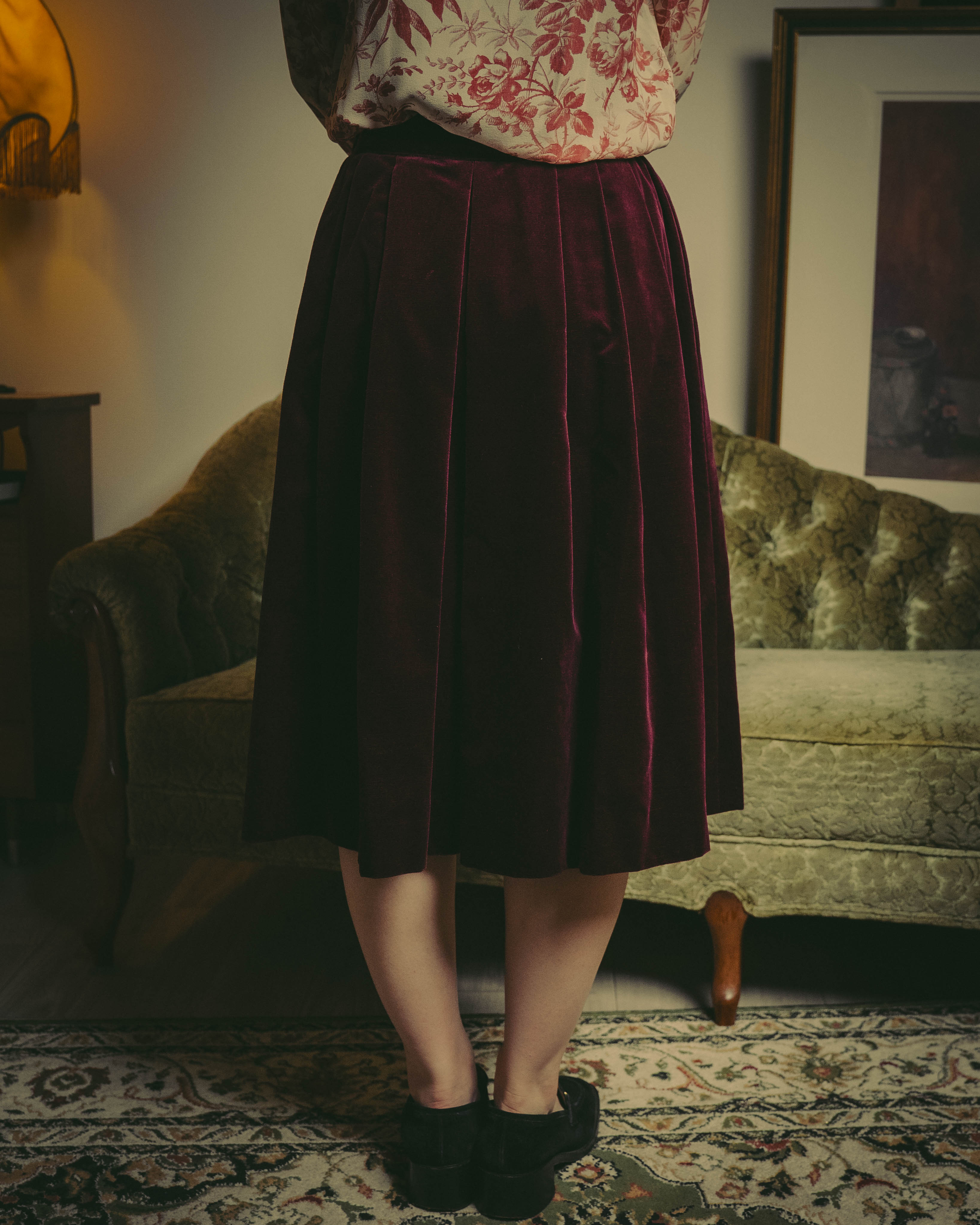 -SPECIAL- "Christian Dior" 80's-early 90's Burgundy velvet pleated skirt