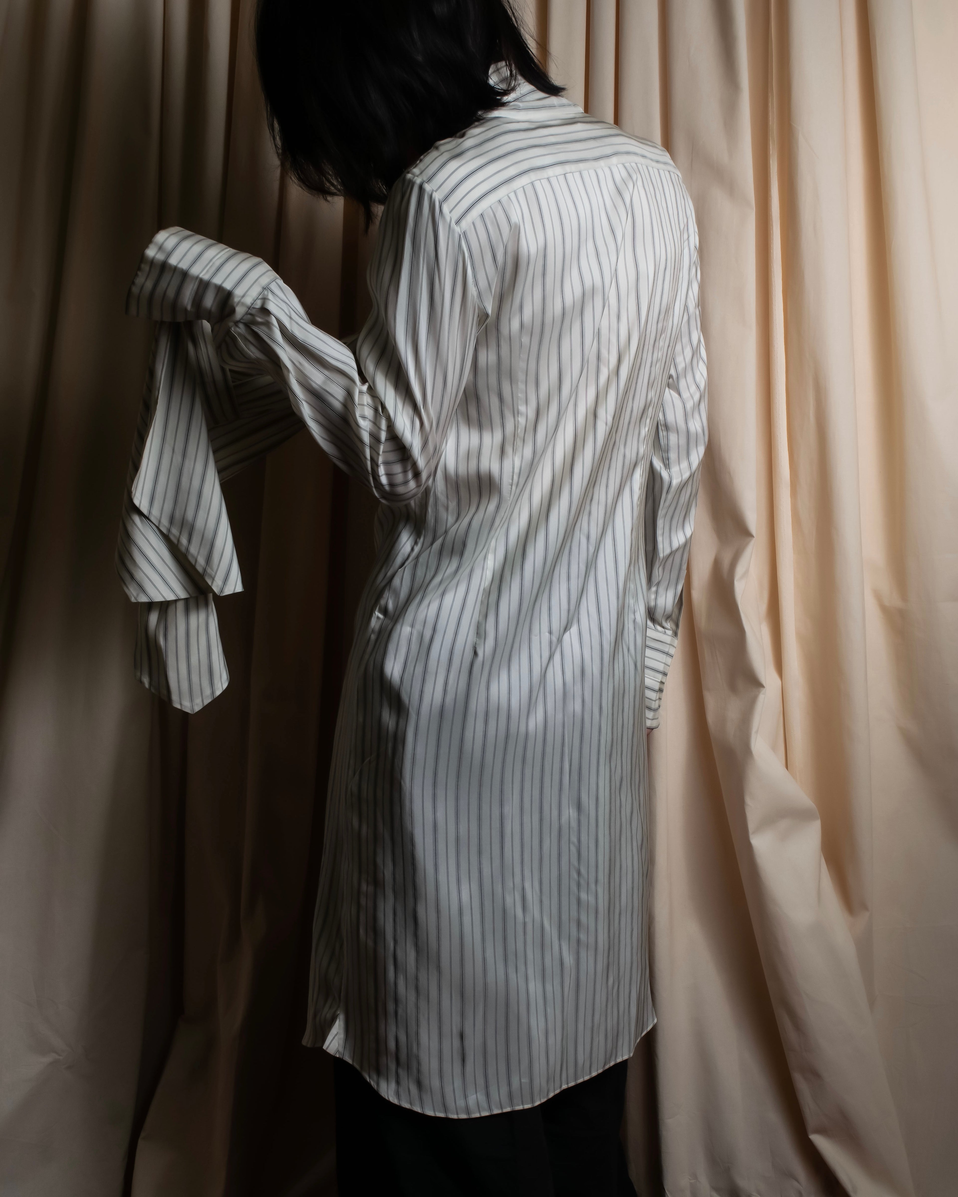 "MAISON MARGIELA" 16SS bowtie design striped long shirt