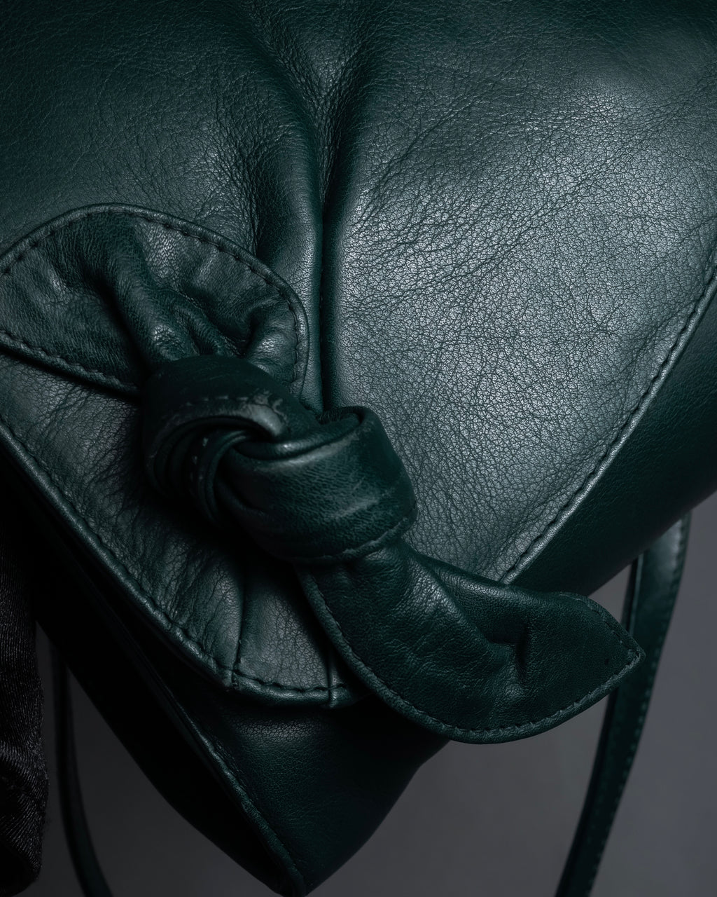 "Valentino Garavani" 80's Knot detail logo engraved dark green leather bag