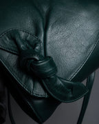 "Valentino Garavani" 80's Knot detail logo engraved dark green leather bag